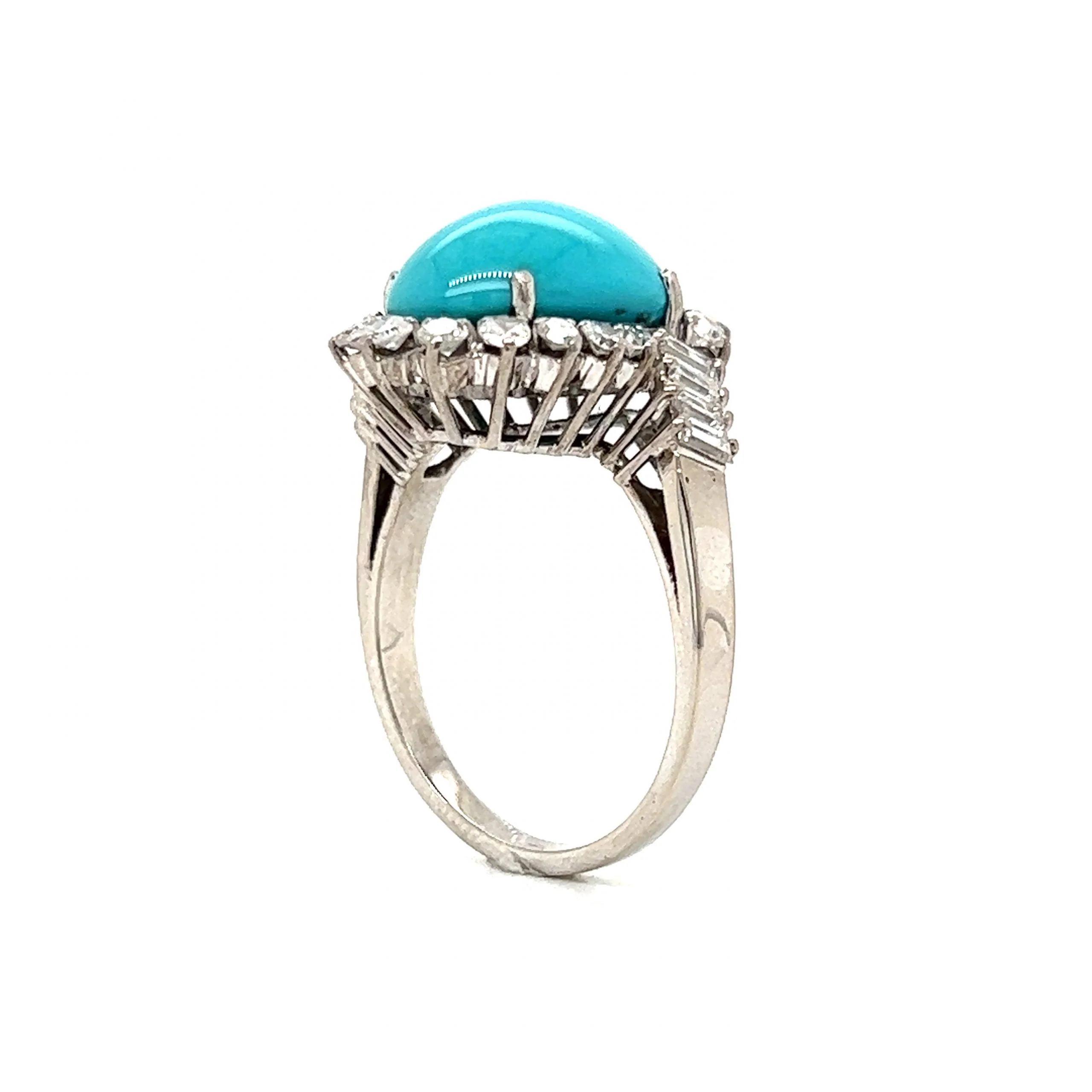 Mid-Century Turquoise & Diamond Cocktail Ring 18k White Gold - Image 4