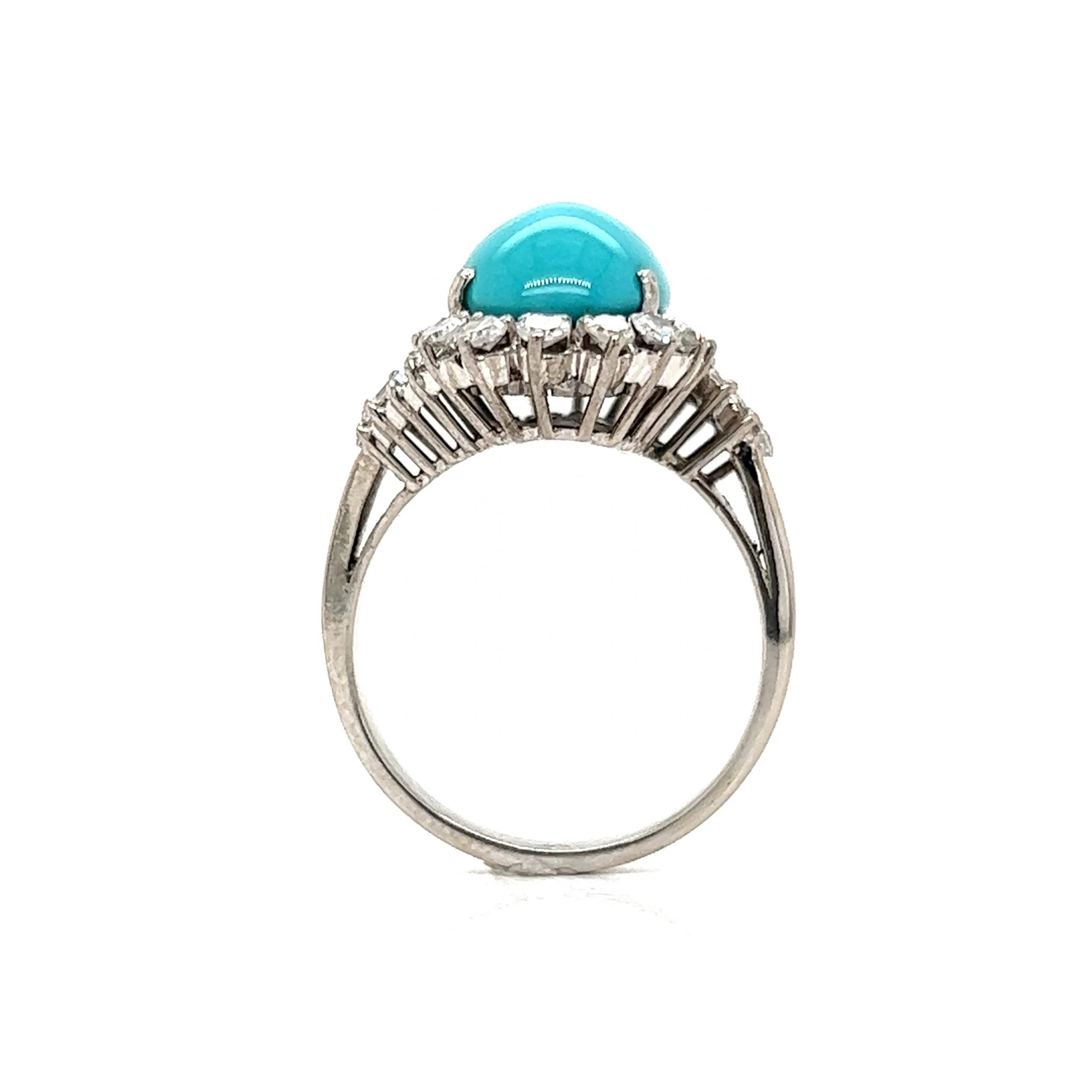 Mid-Century Turquoise & Diamond Cocktail Ring 18k White Gold - Image 5
