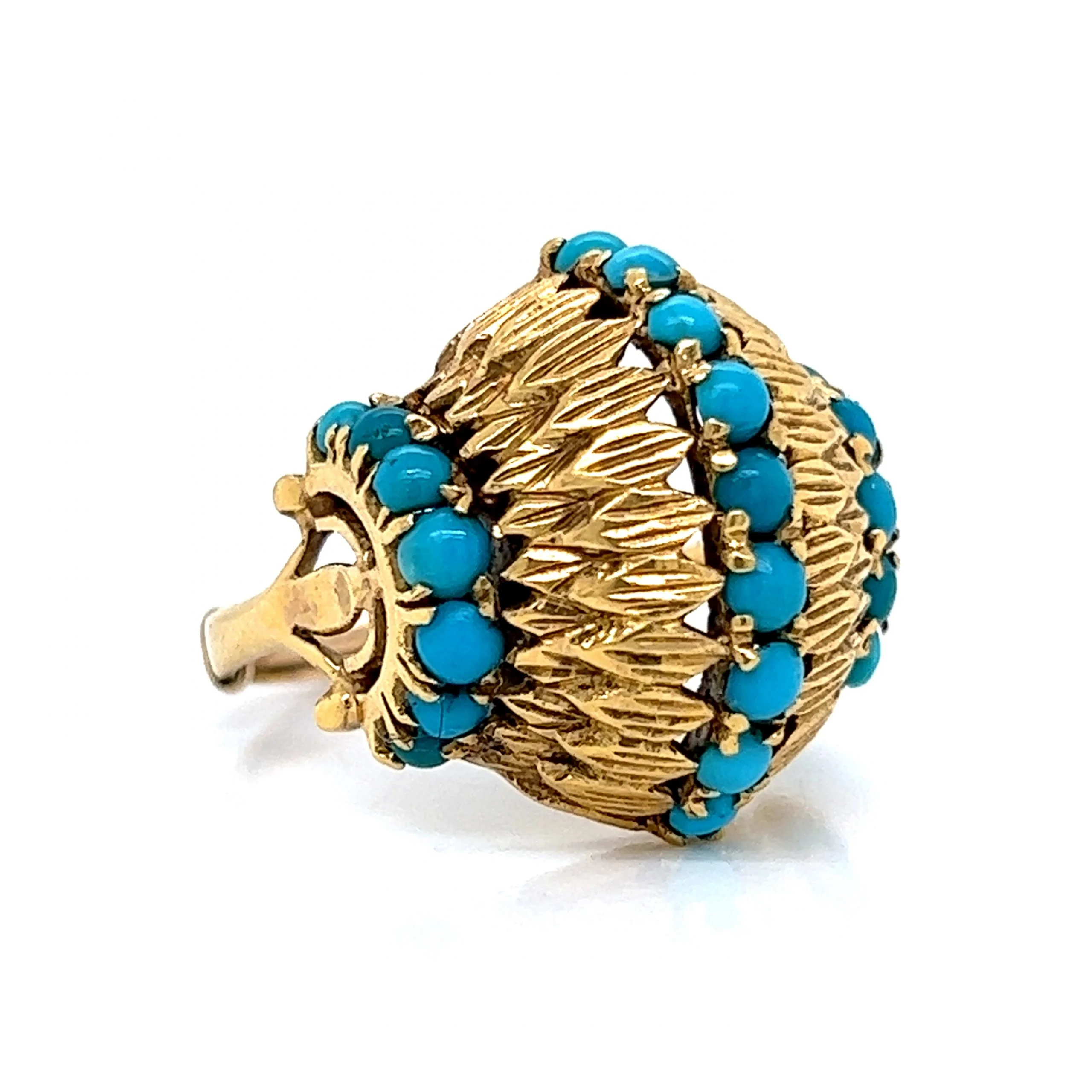 Mid-Century Turquoise Dome Cocktail Ring in 14k Yellow Gold - Image 3