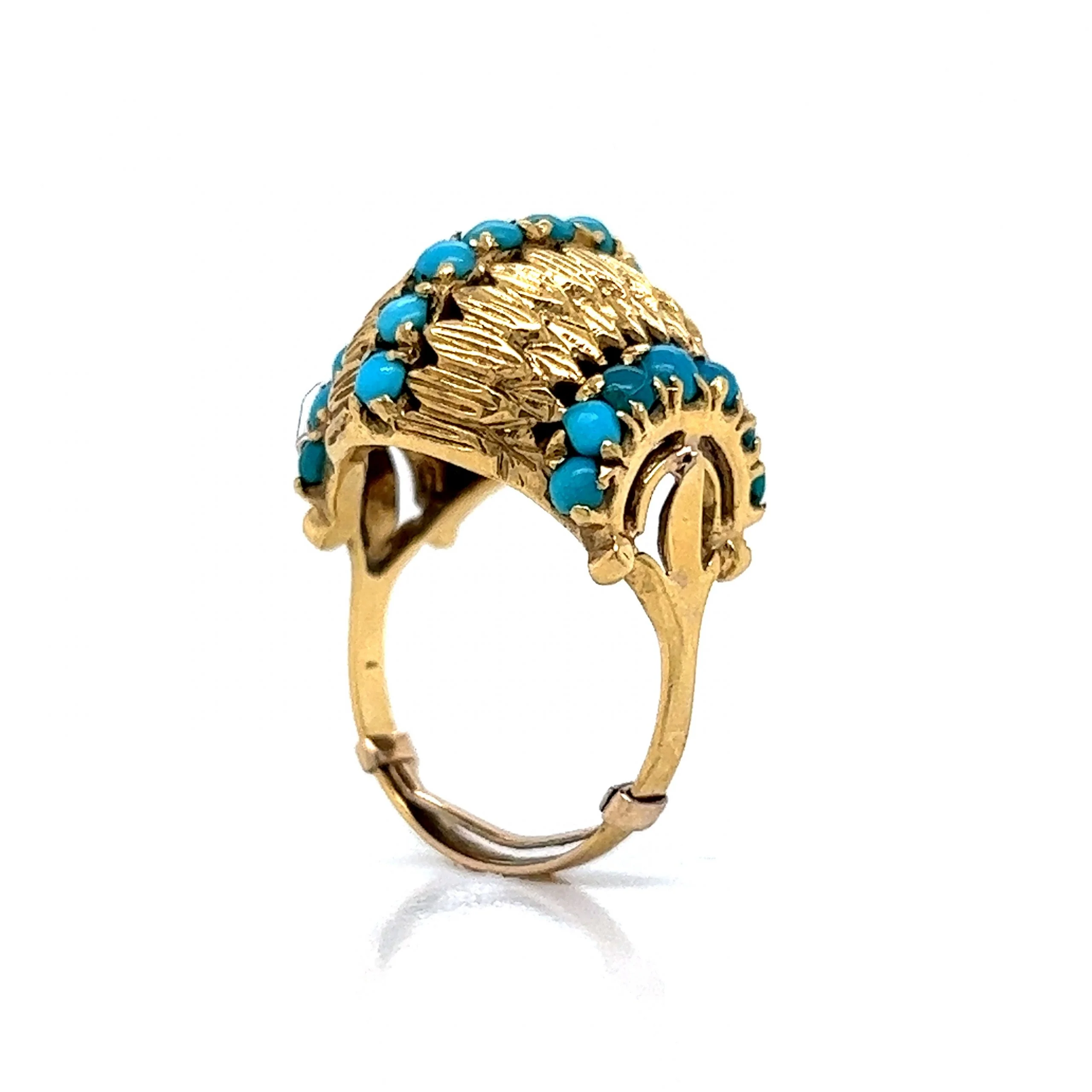 Mid-Century Turquoise Dome Cocktail Ring in 14k Yellow Gold - Image 5