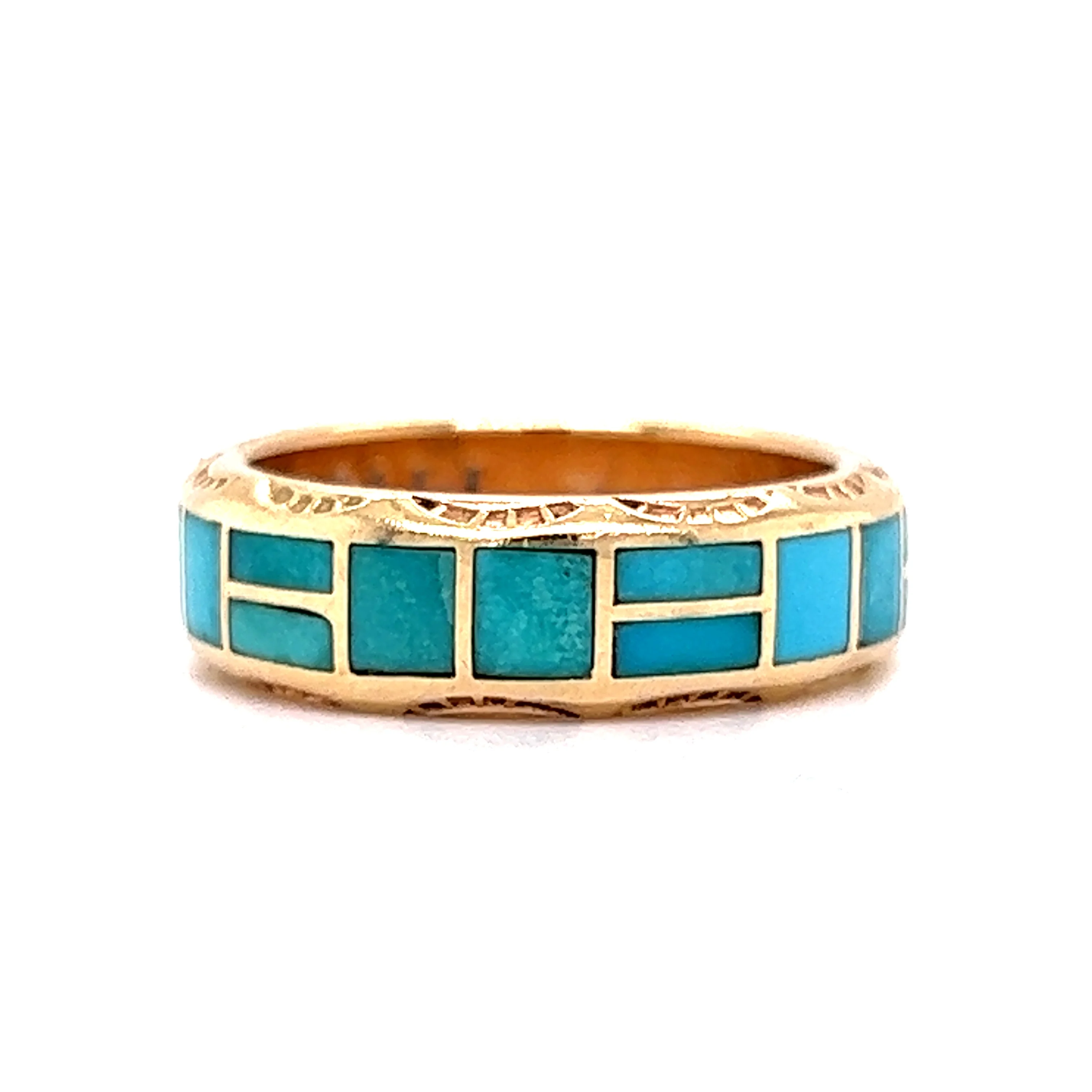Mid-Century Turquoise Stacking Ring in 14k Yellow Gold - Image 2