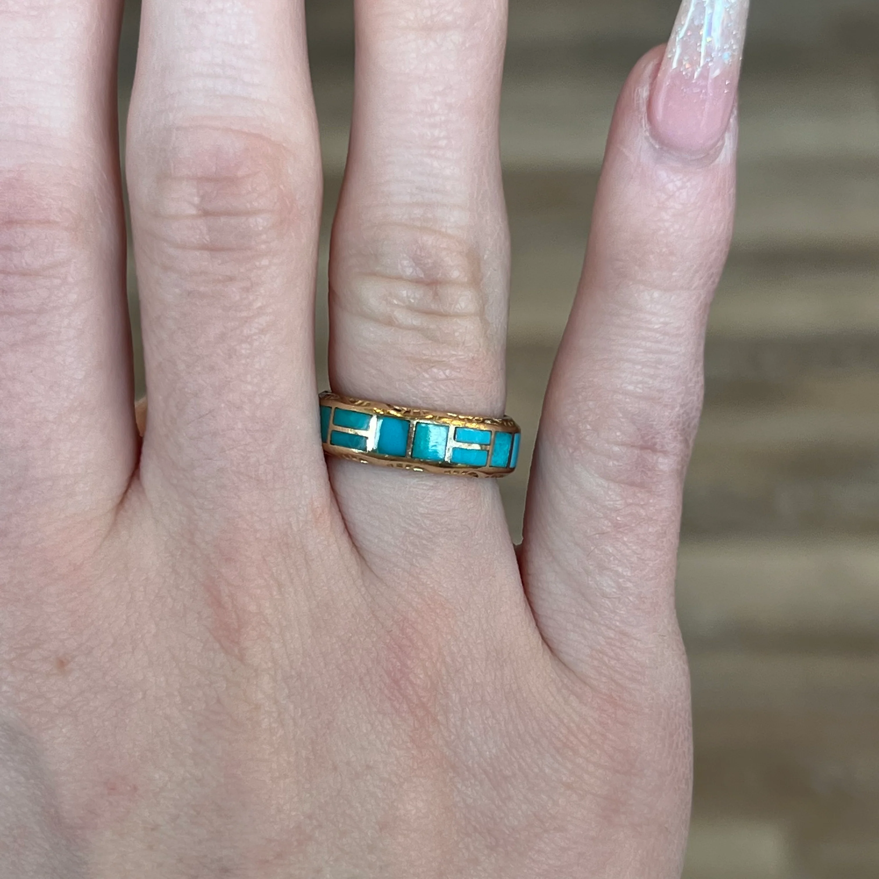Mid-Century Turquoise Stacking Ring in 14k Yellow Gold - Image 6