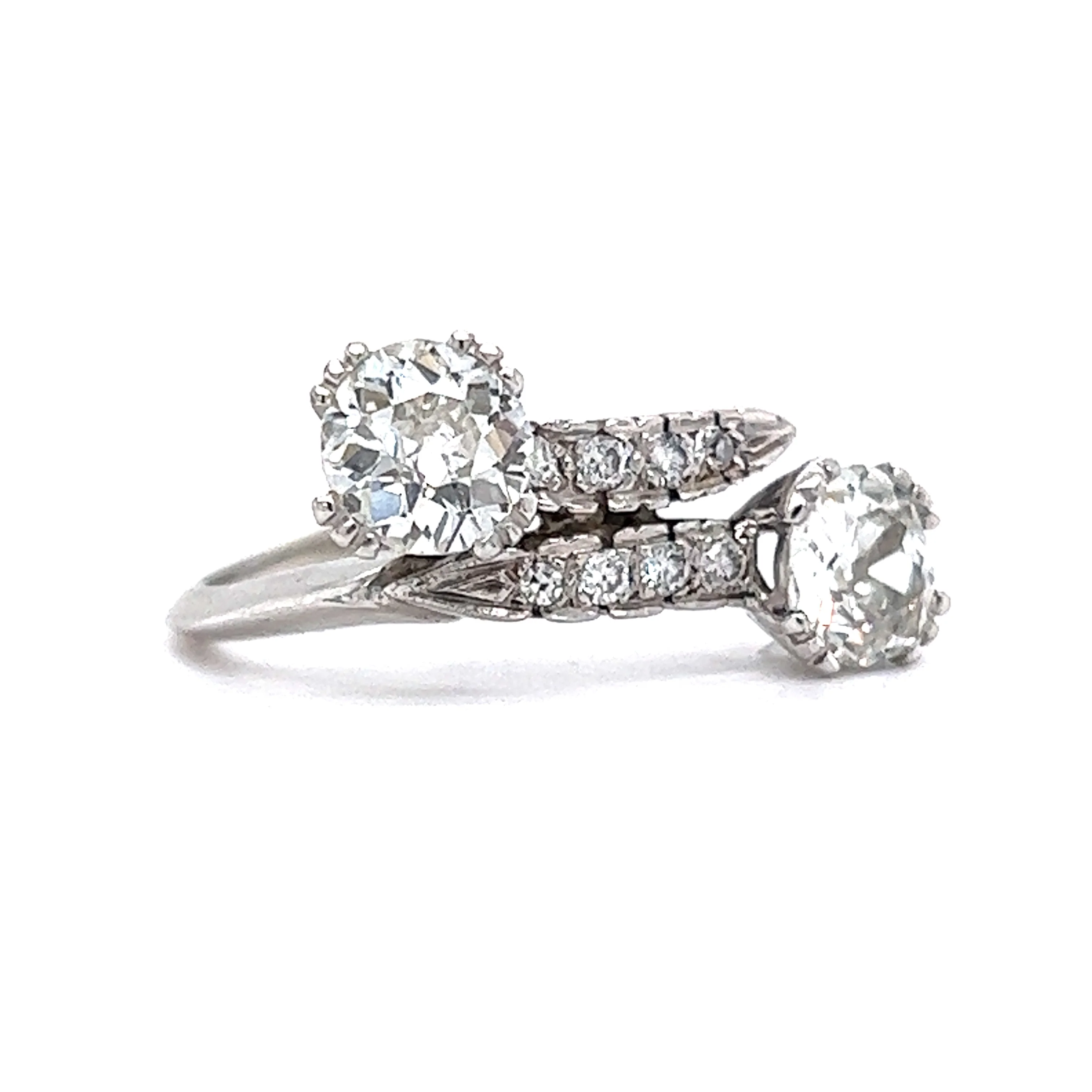 Mid-Century Two-Stone Diamond Engagement Ring in 14k White Gold - Image 3