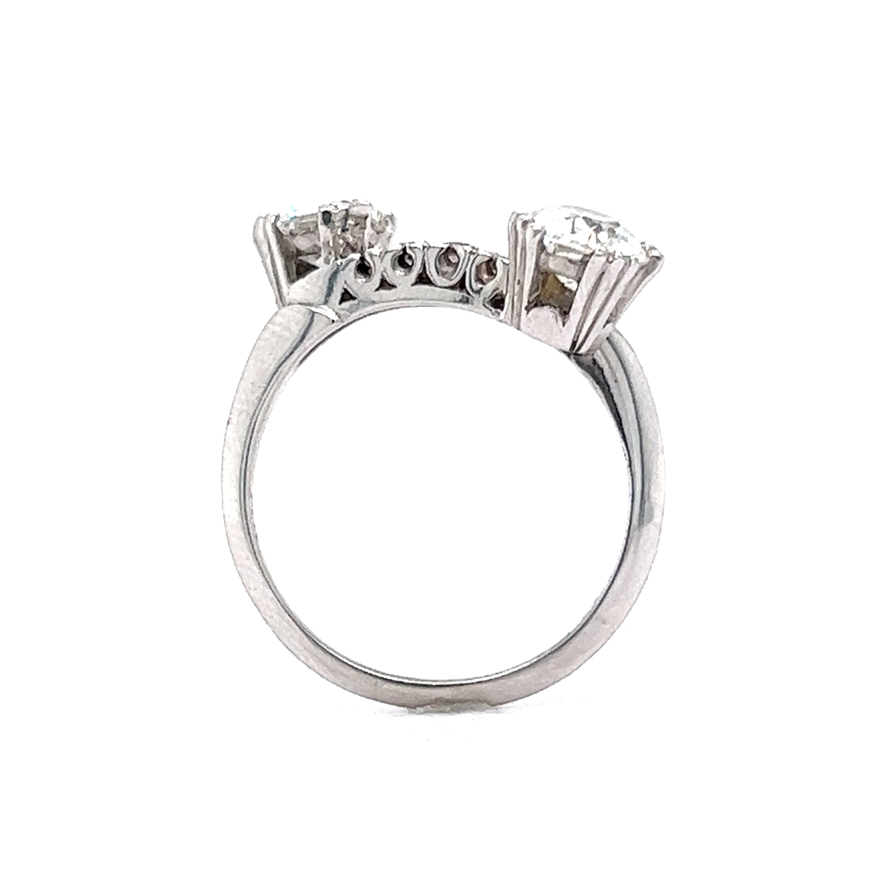 Mid-Century Two-Stone Diamond Engagement Ring in 14k White Gold - Image 4
