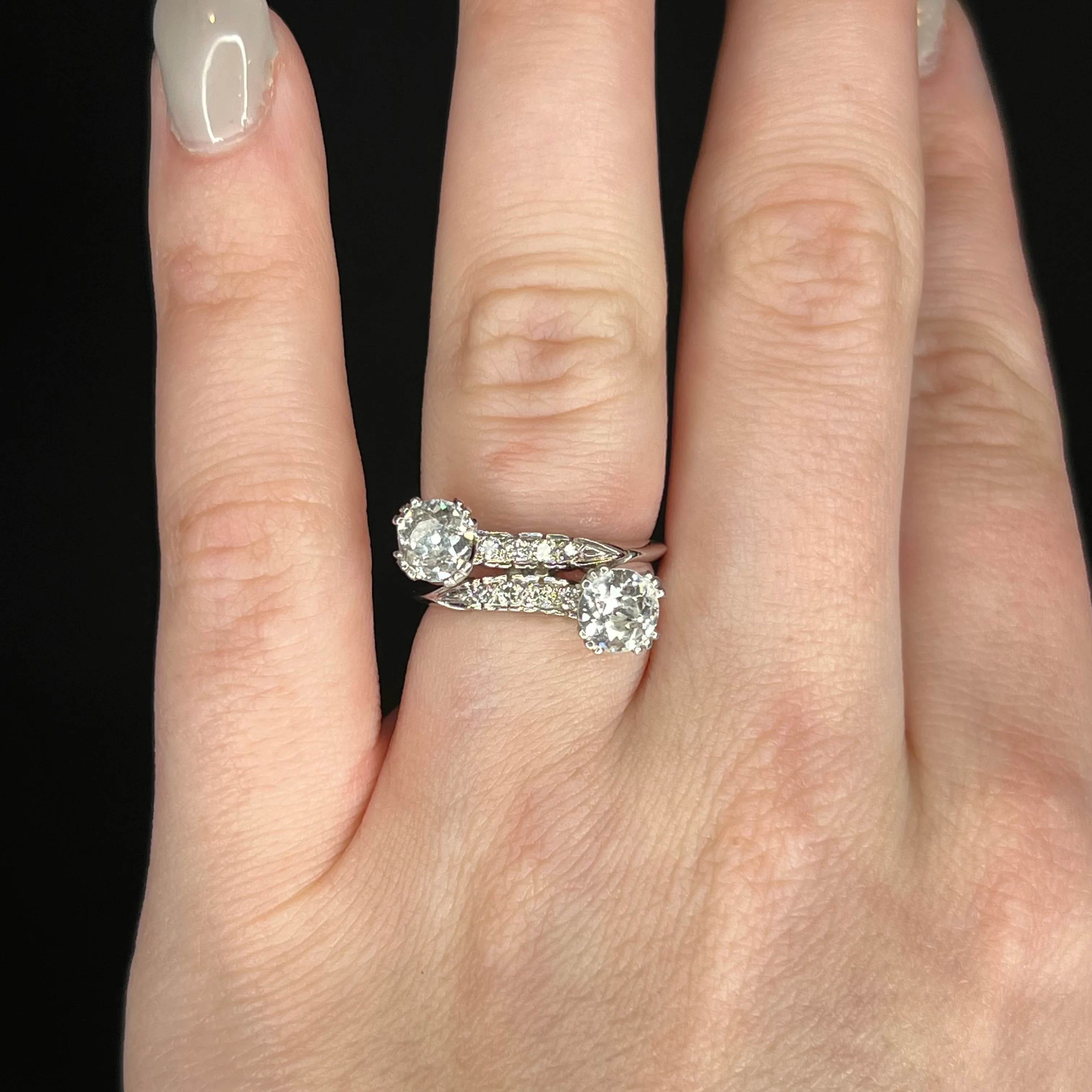Mid-Century Two-Stone Diamond Engagement Ring in 14k White Gold - Image 6
