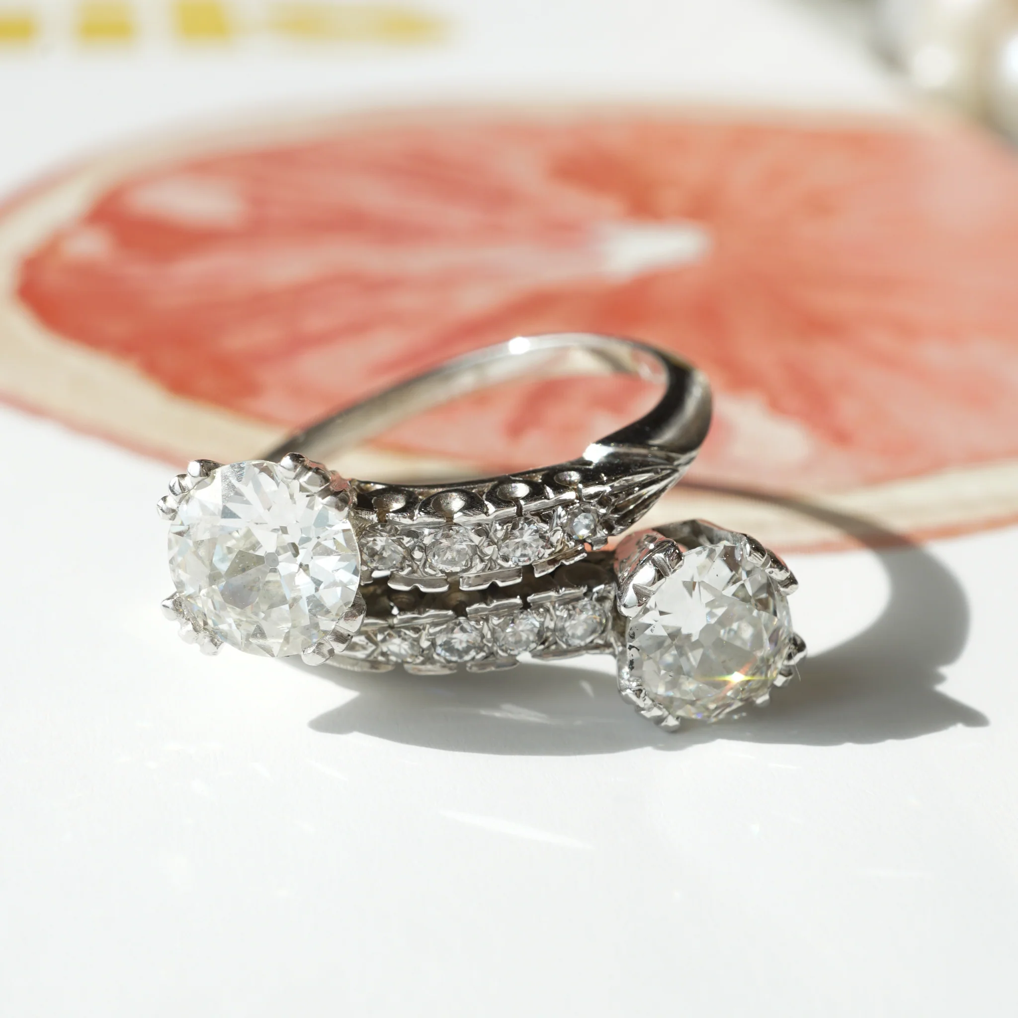Mid-Century Two-Stone Diamond Engagement Ring in 14k White Gold - Image 7
