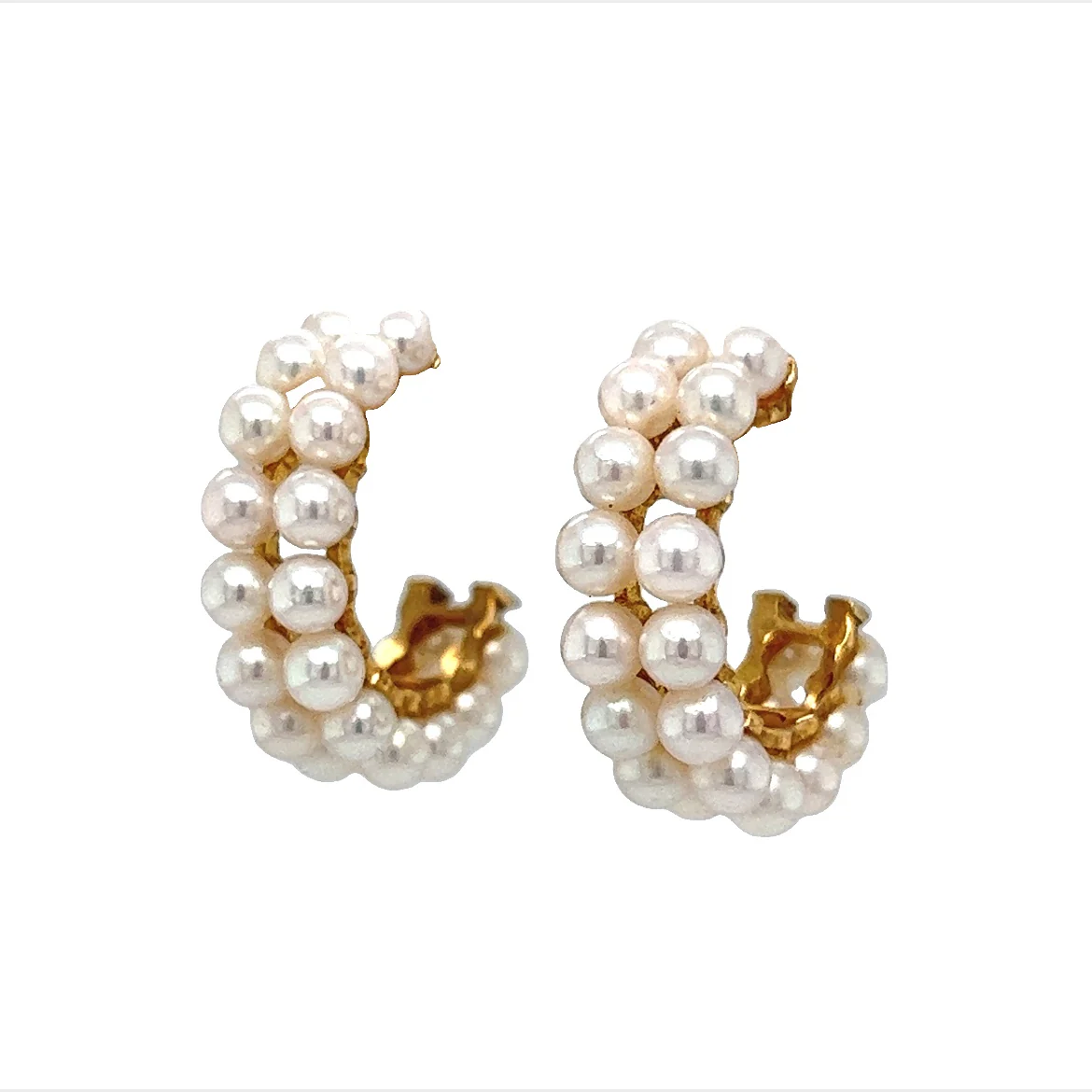 Mikimoto Pearl Hoop Earrings in 14k Yellow Gold - Image 2