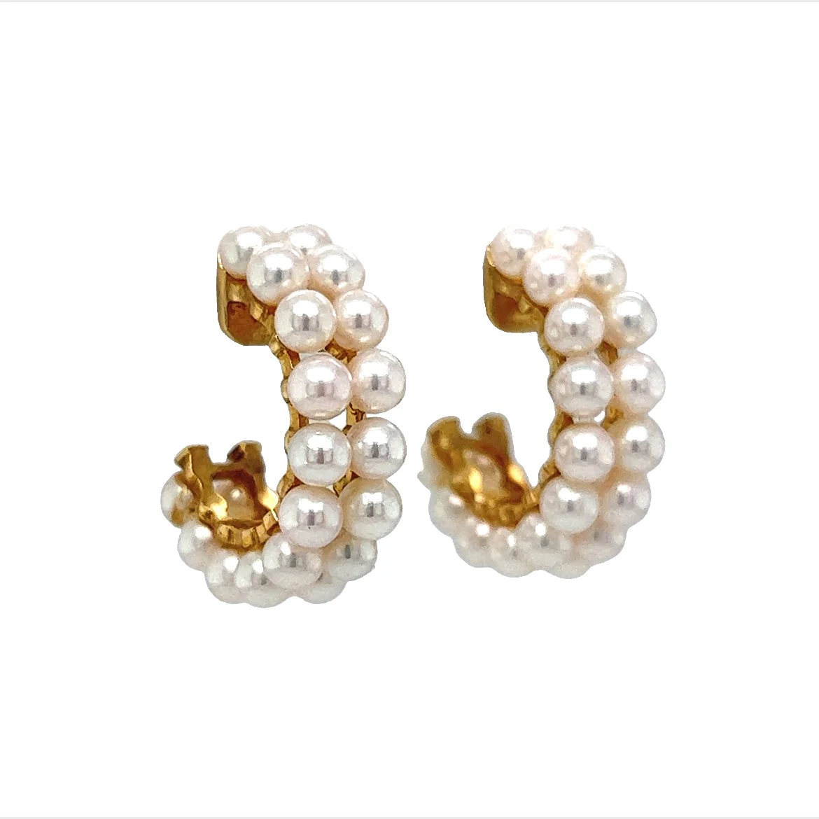 Mikimoto Pearl Hoop Earrings in 14k Yellow Gold - Image 3