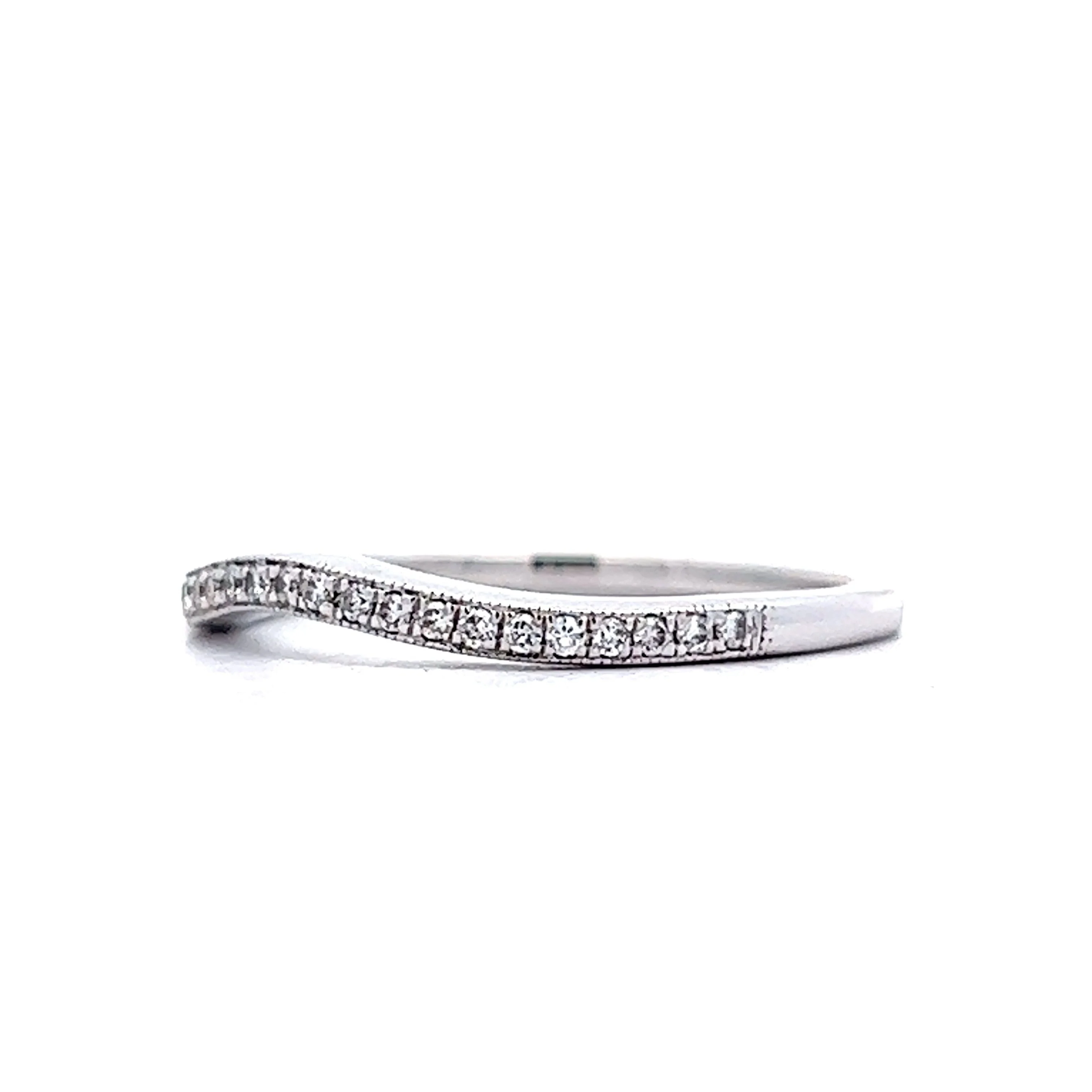 Milgrain Contoured Diamond Wedding Band in White Gold - Image 2