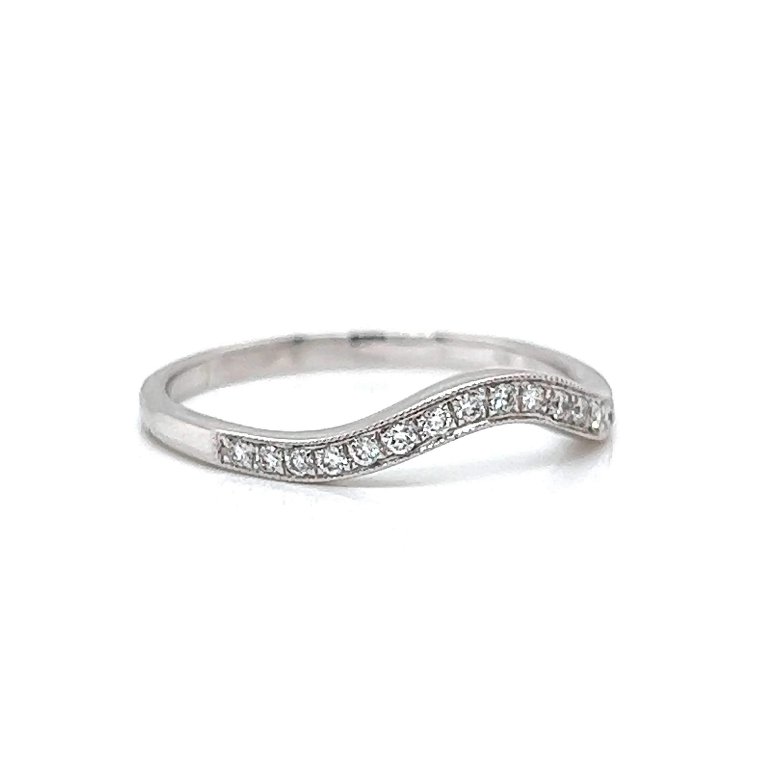 Milgrain Curved Diamond Wedding Band in 14k White Gold - Image 3