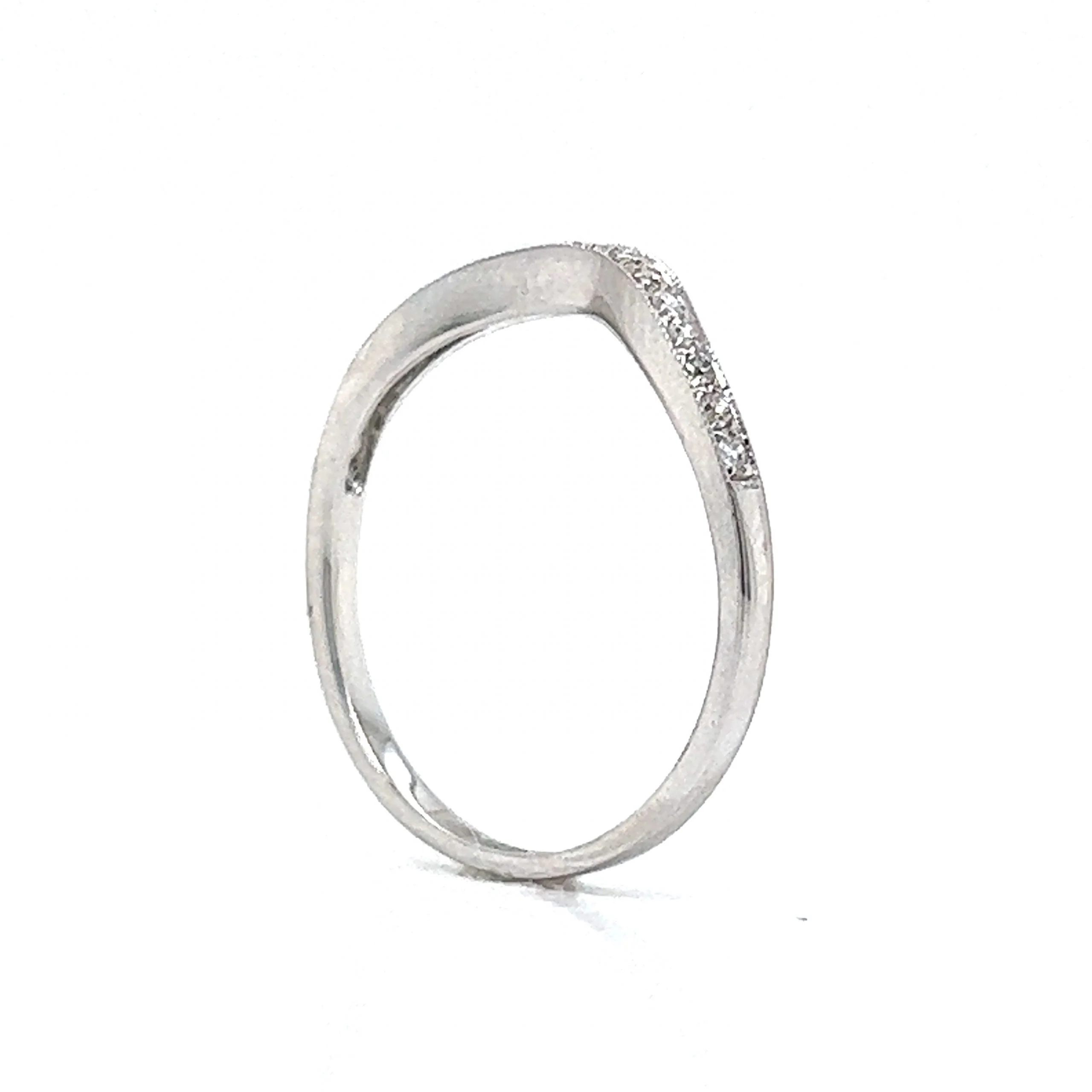Milgrain Curved Diamond Wedding Band in 14k White Gold - Image 5