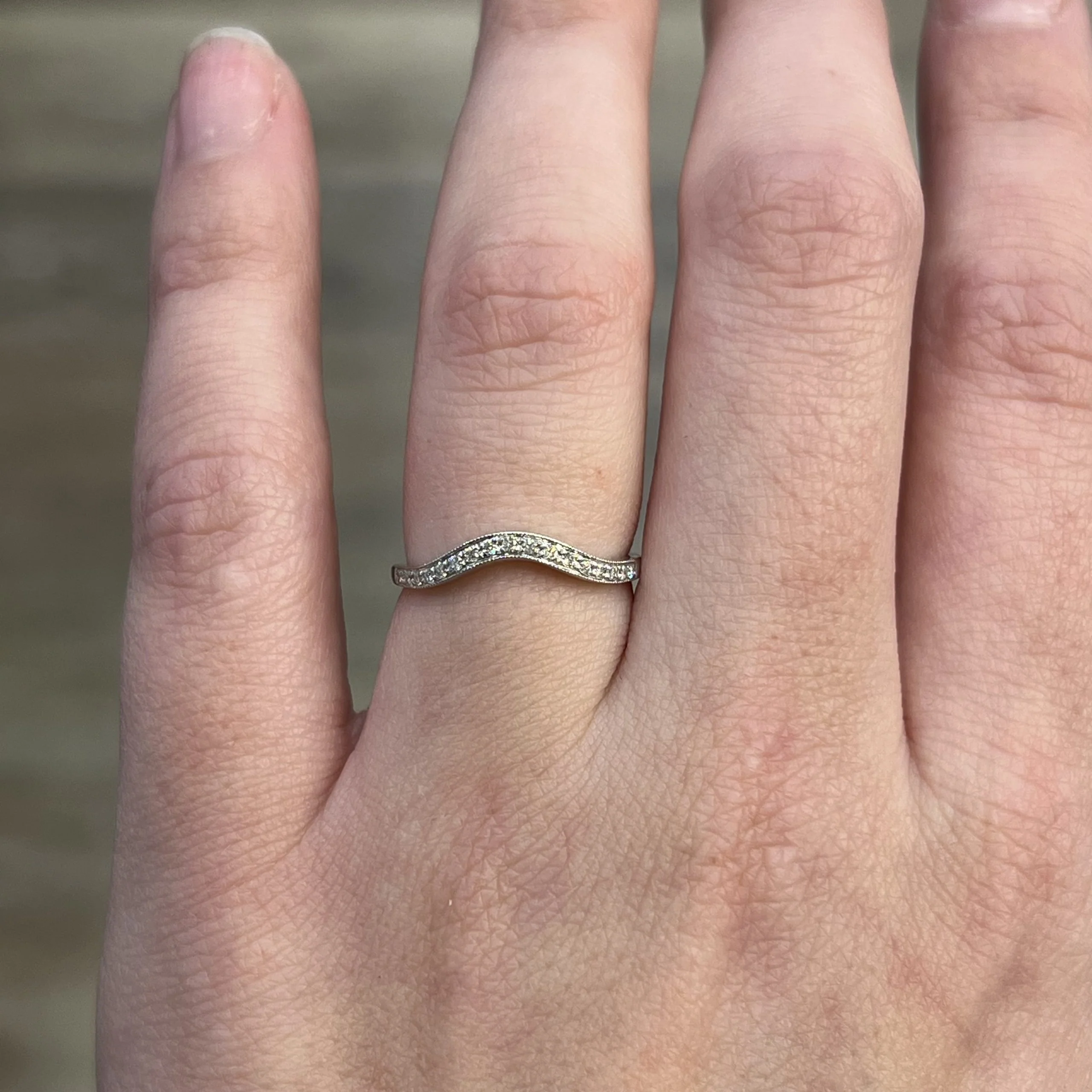 Milgrain Curved Diamond Wedding Band in 14k White Gold - Image 6