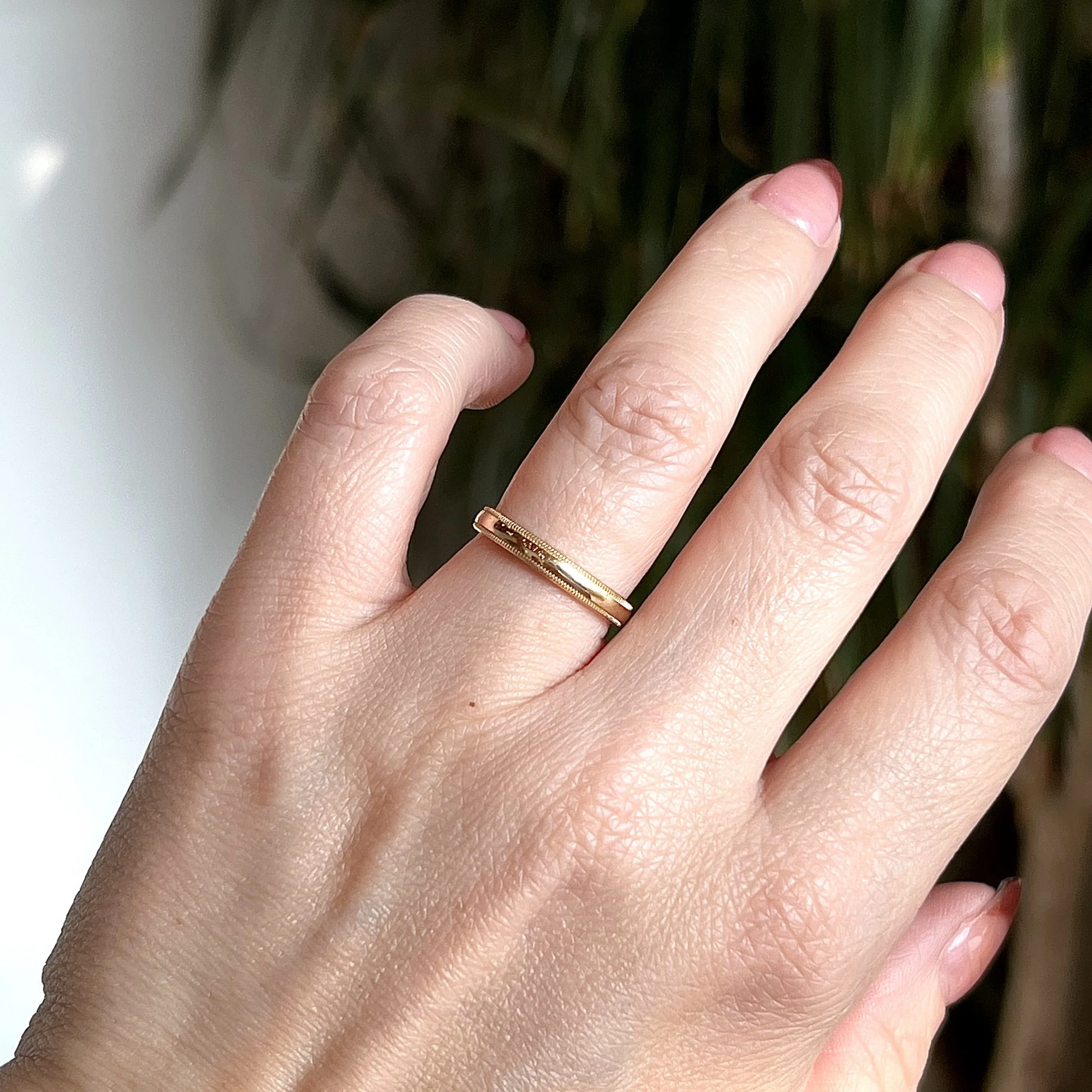 Milgrain Half Round Wedding Band in 14k Yellow Gold - Image 6