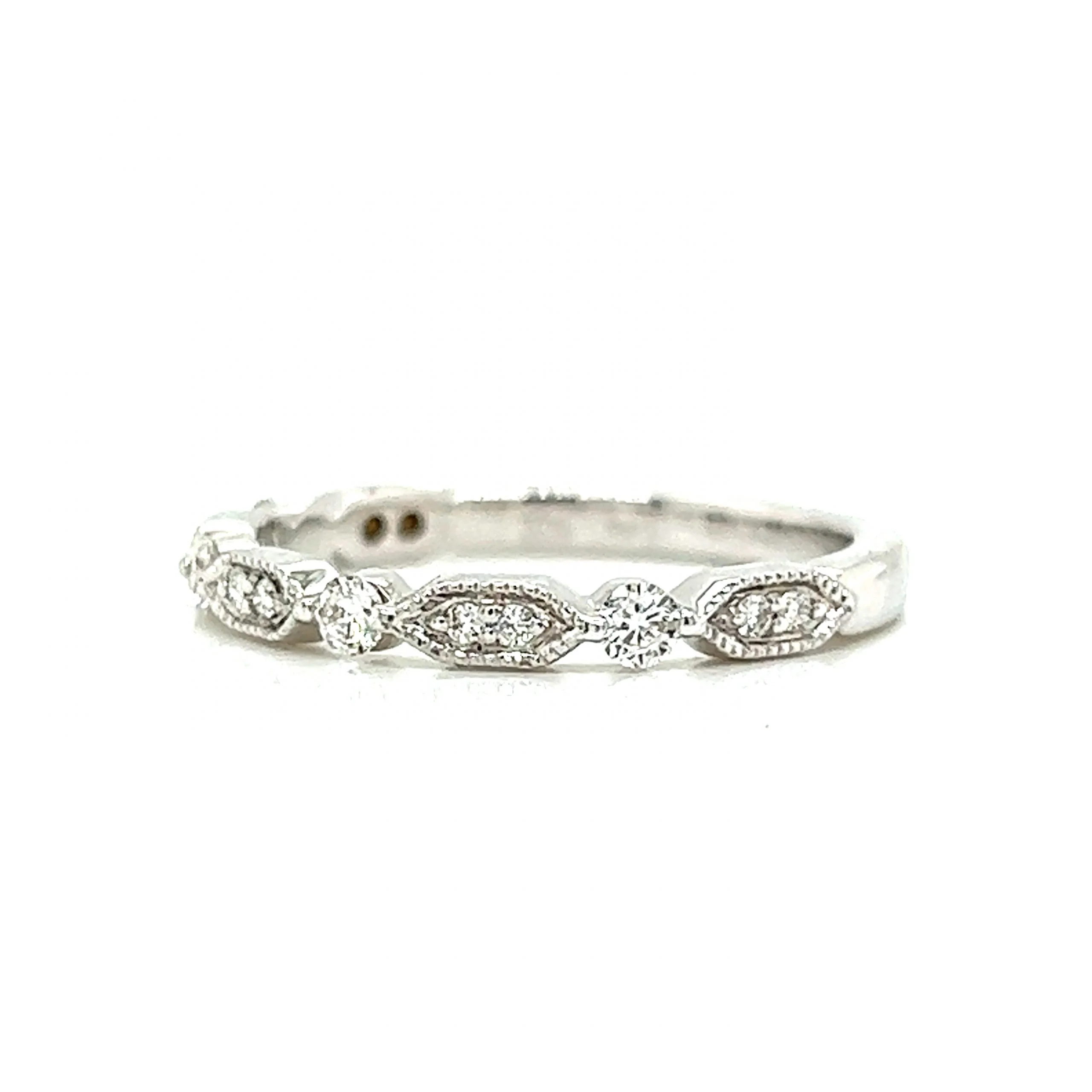 Milgrain Station Diamond Wedding Band in 14k White Gold - Image 2