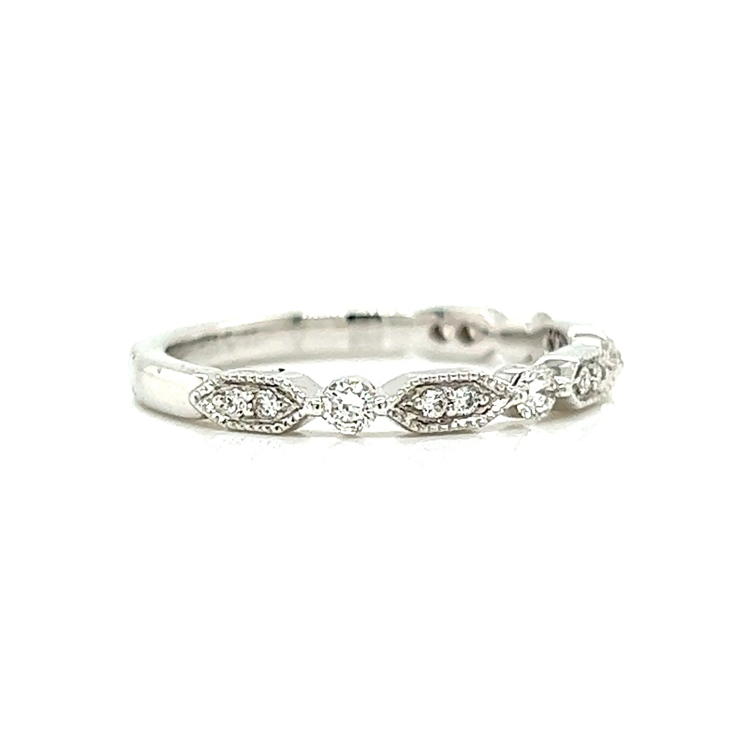 Milgrain Station Diamond Wedding Band in 14k White Gold - Image 3