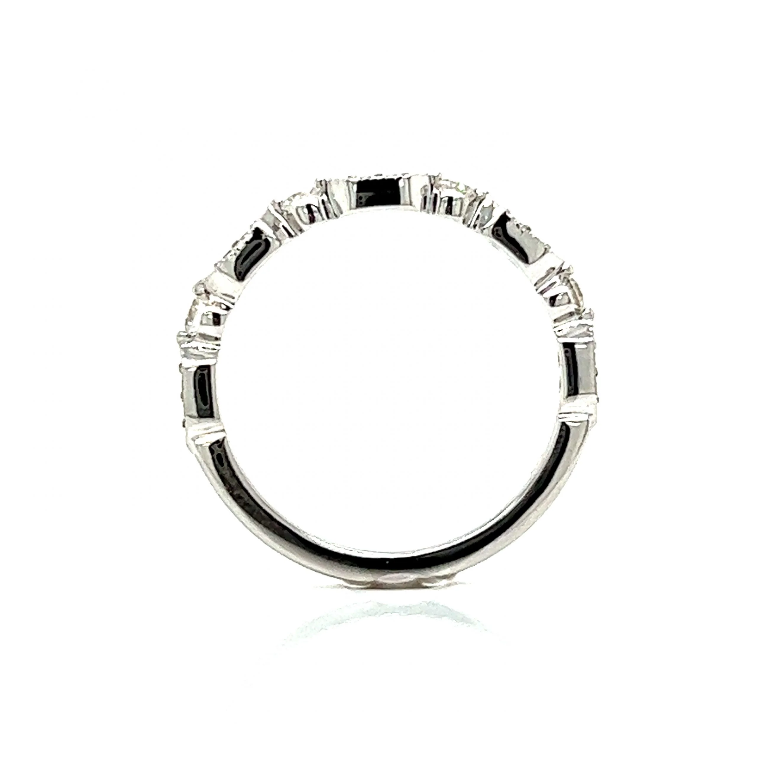 Milgrain Station Diamond Wedding Band in 14k White Gold - Image 4
