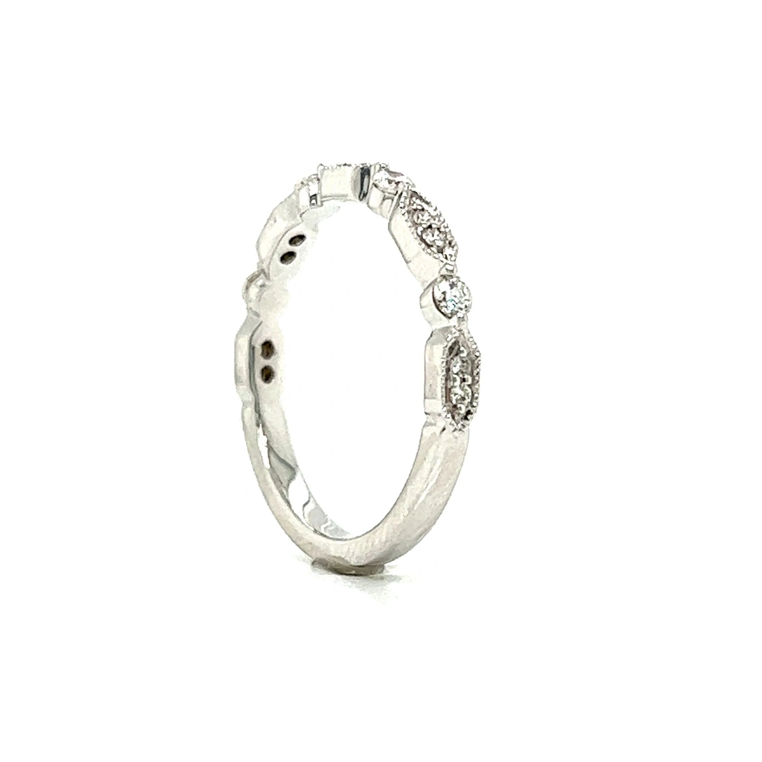 Milgrain Station Diamond Wedding Band in 14k White Gold - Image 5