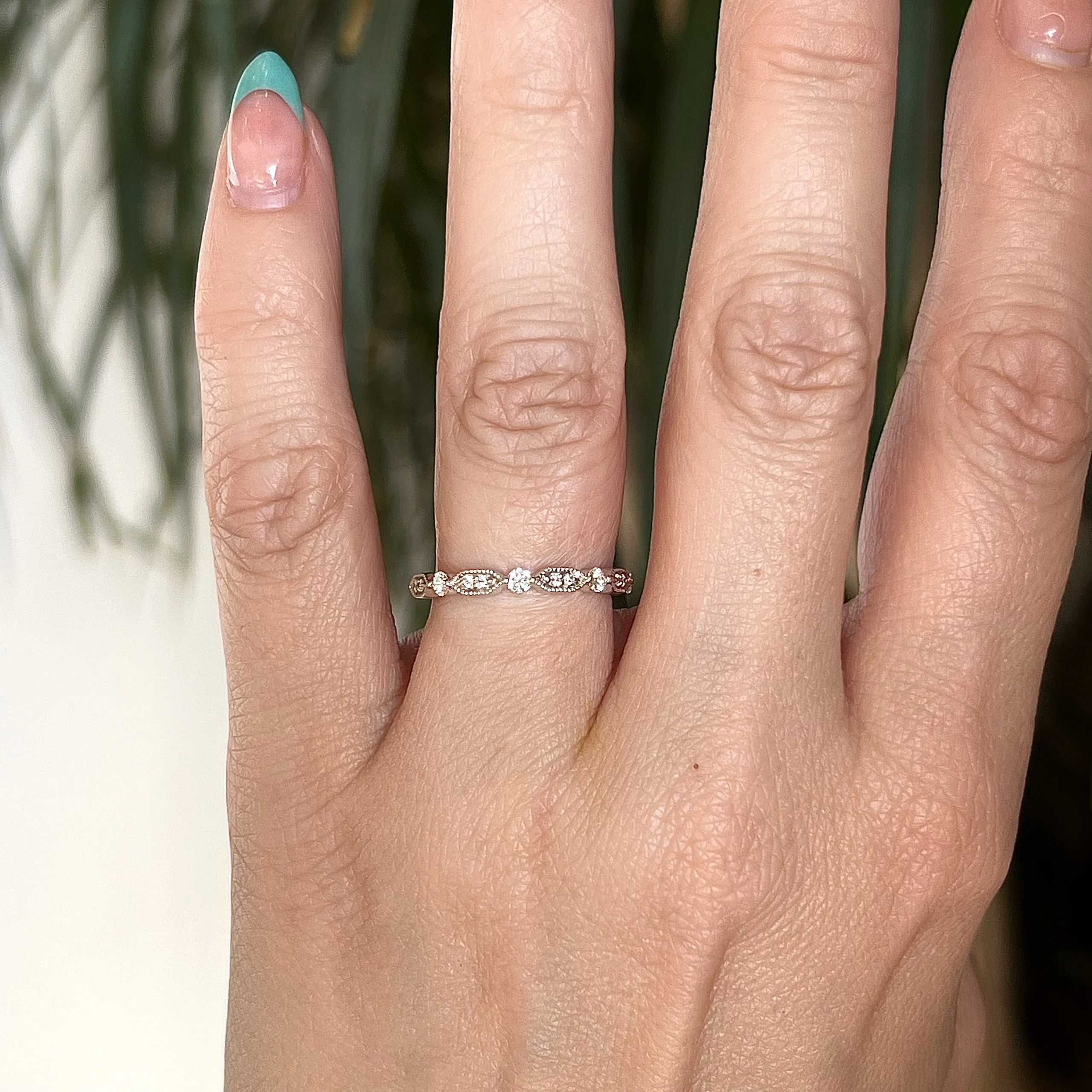 Milgrain Station Diamond Wedding Band in 14k White Gold - Image 6