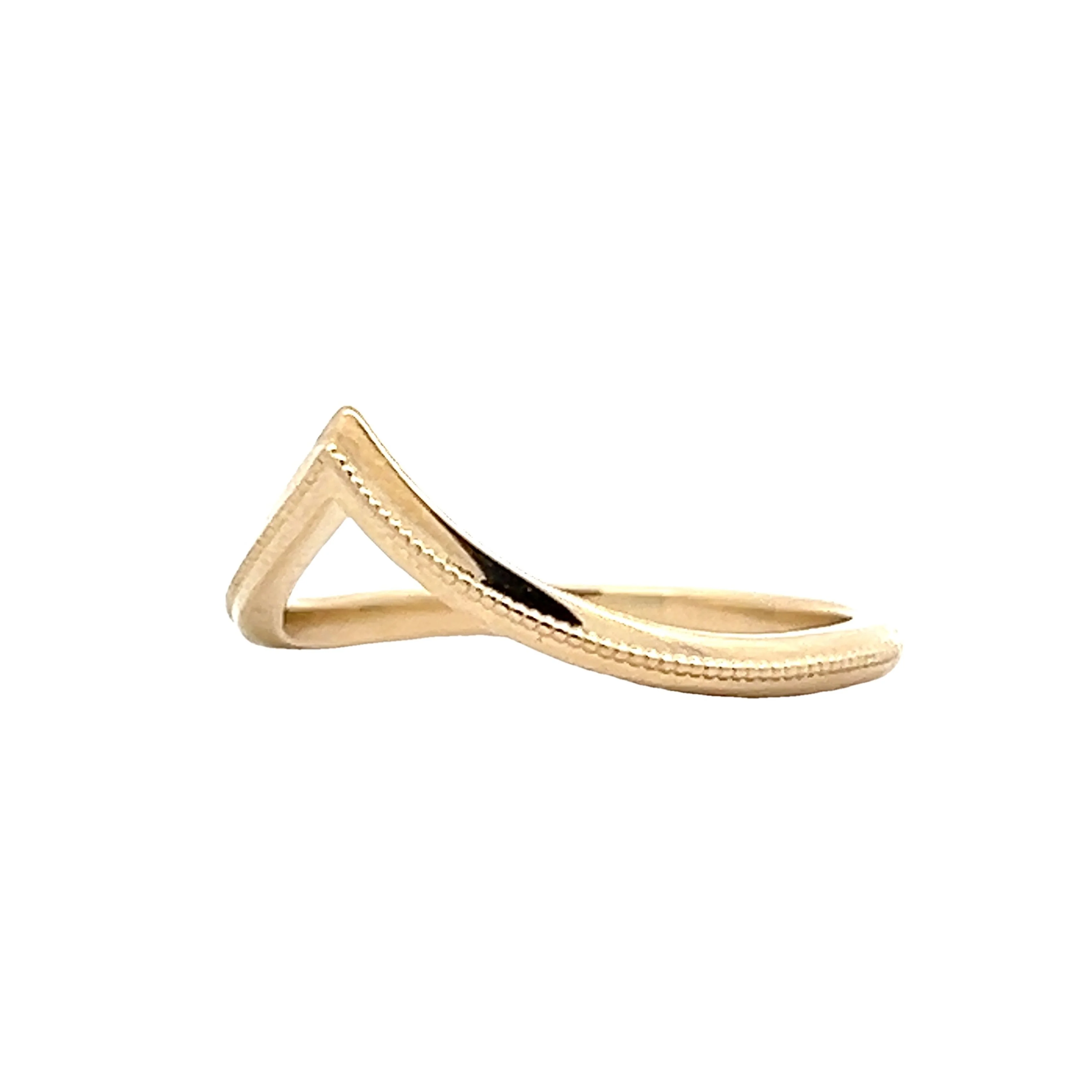 Milgrain V Shaped Contour Wedding Band in 14k - Image 2