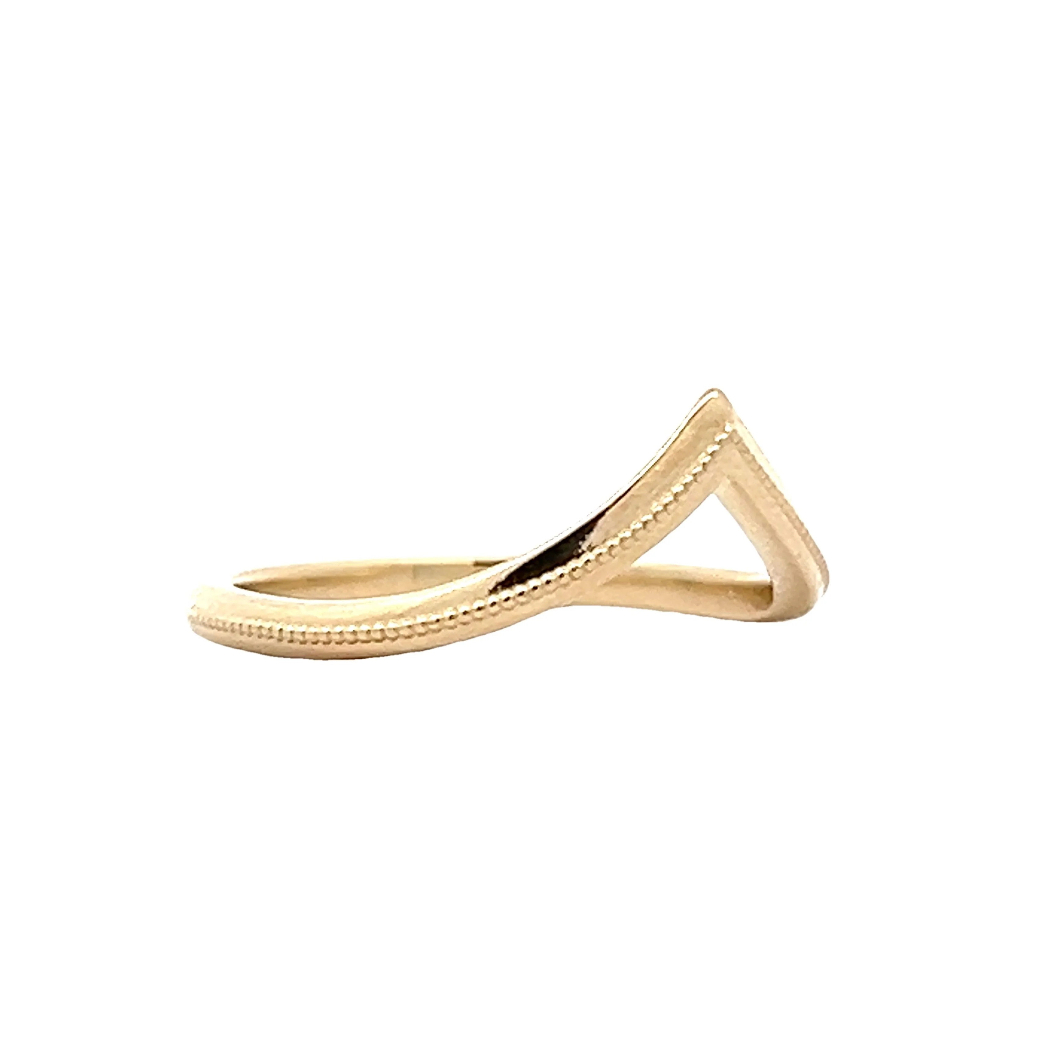 Milgrain V Shaped Contour Wedding Band in 14k - Image 3