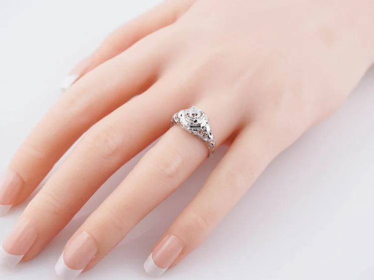 Mine Cut Art Deco Diamond Filigree Engagement Ring in 18k - Image 5