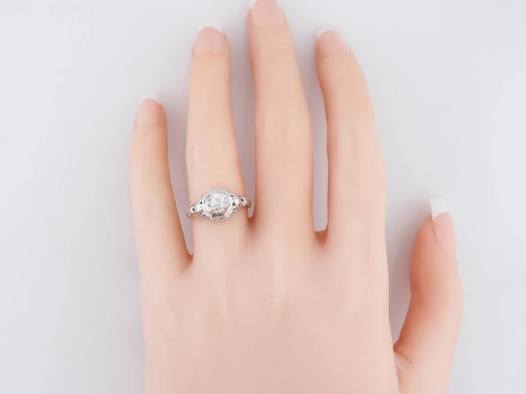 Mine Cut Art Deco Diamond Filigree Engagement Ring in 18k - Image 8