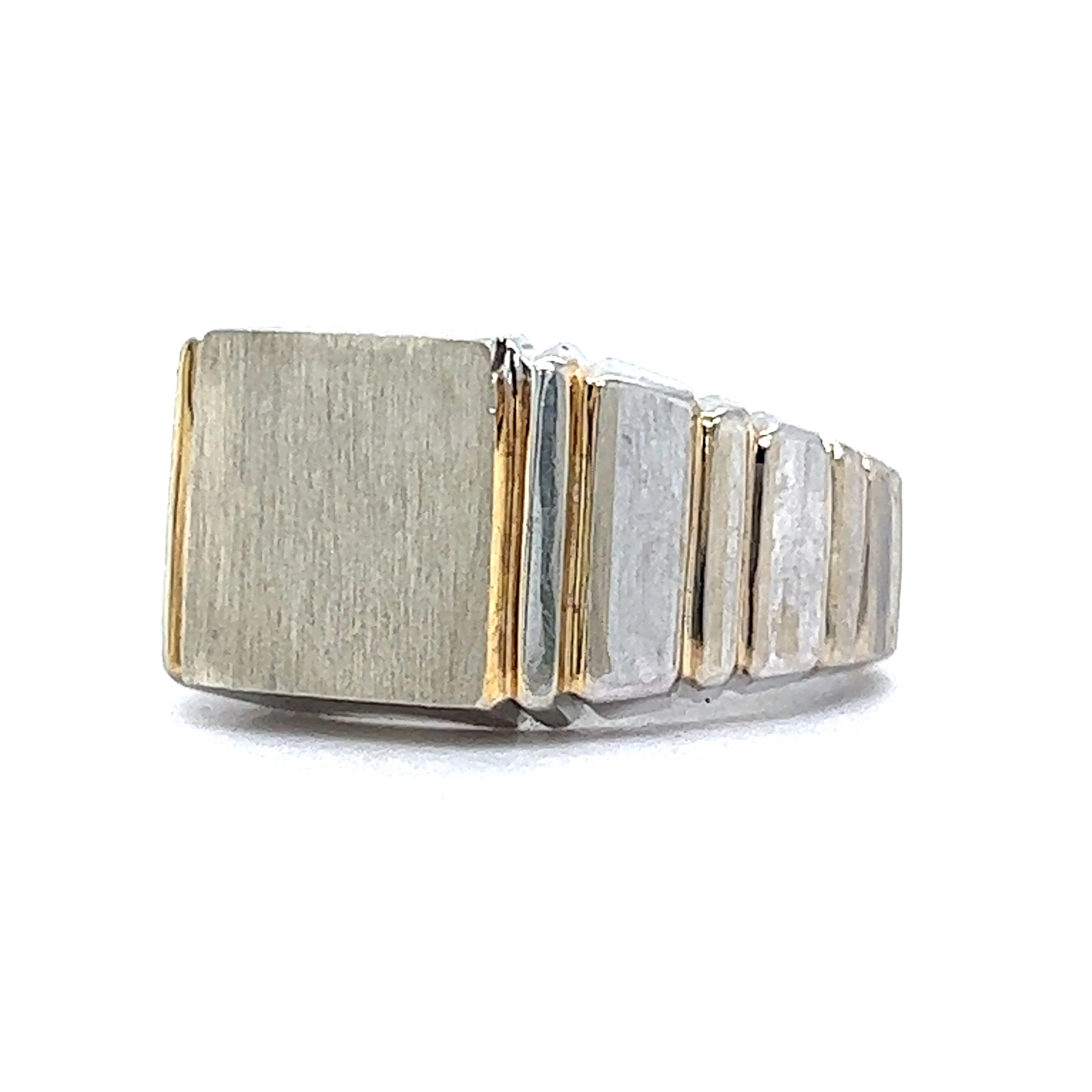 Modern Minimalist Signet Ring in 10k White & Yellow Gold - Image 2