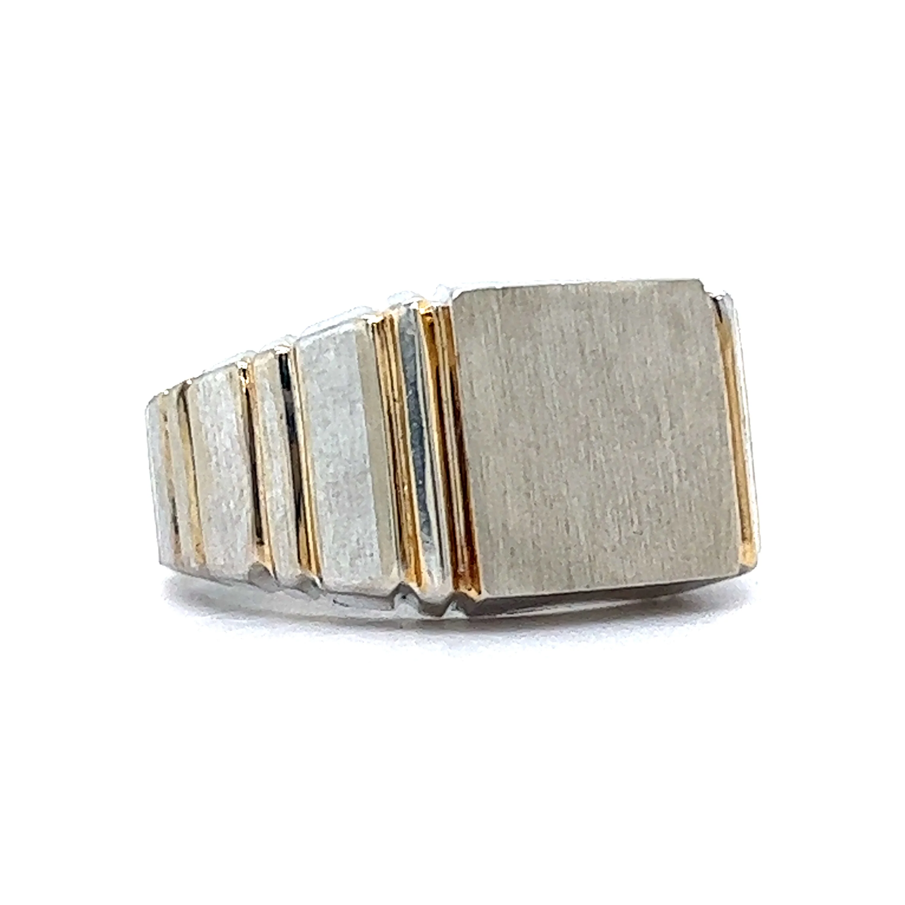 Modern Minimalist Signet Ring in 10k White & Yellow Gold - Image 3