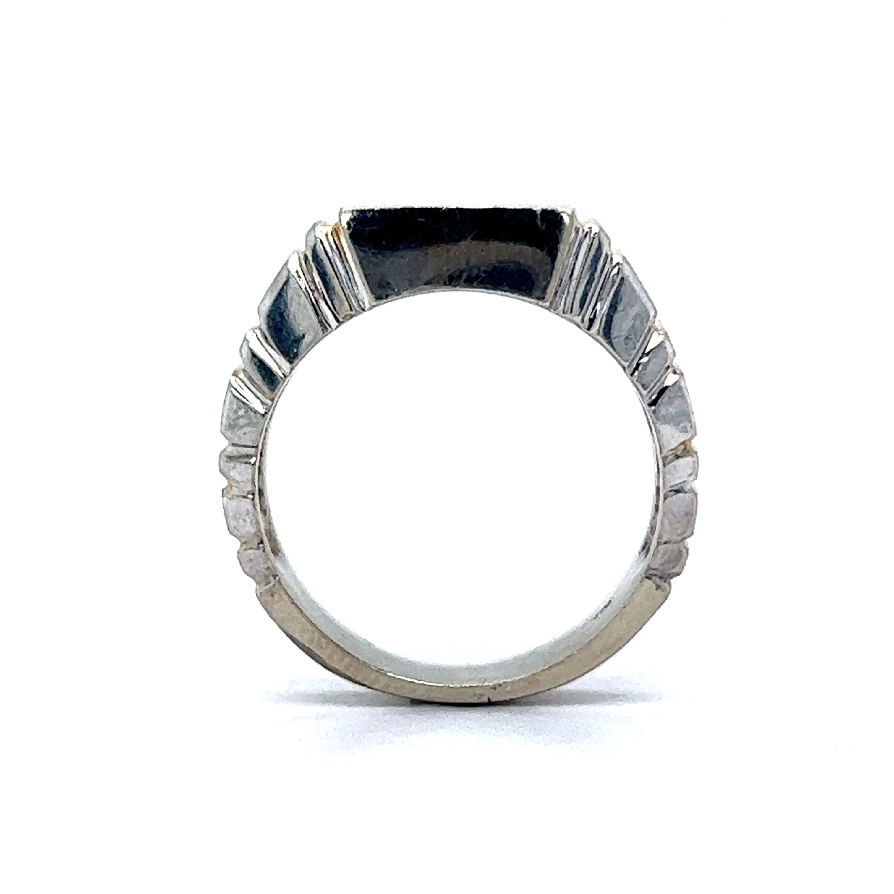 Modern Minimalist Signet Ring in 10k White & Yellow Gold - Image 4