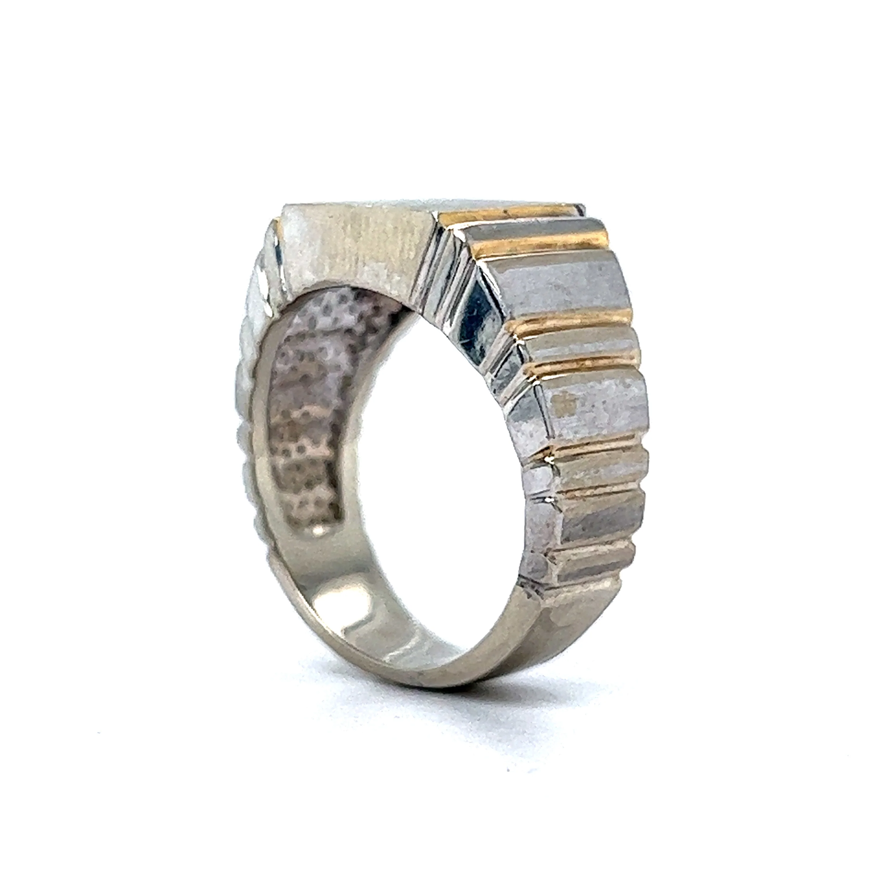 Modern Minimalist Signet Ring in 10k White & Yellow Gold - Image 5