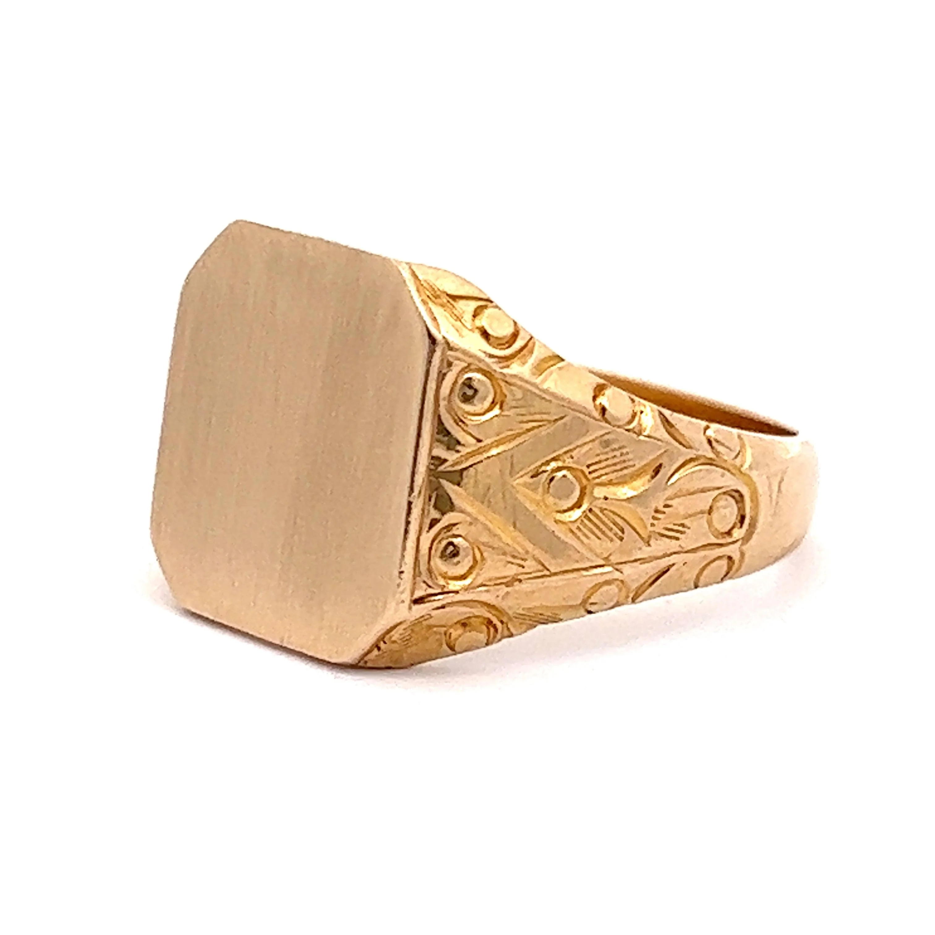 Men's Engraved Signet Ring in 14k Yellow Gold - Image 2