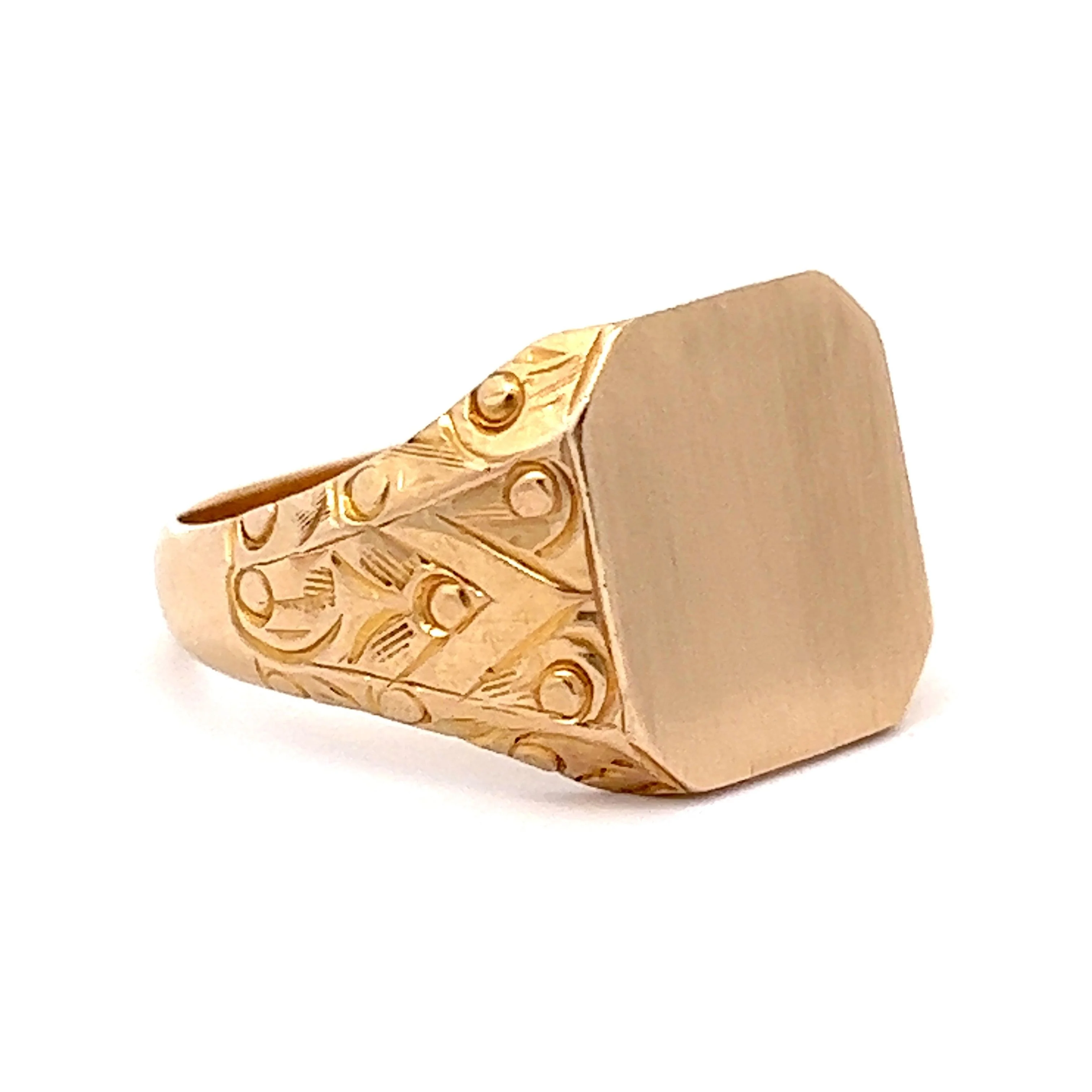 Men's Engraved Signet Ring in 14k Yellow Gold - Image 3