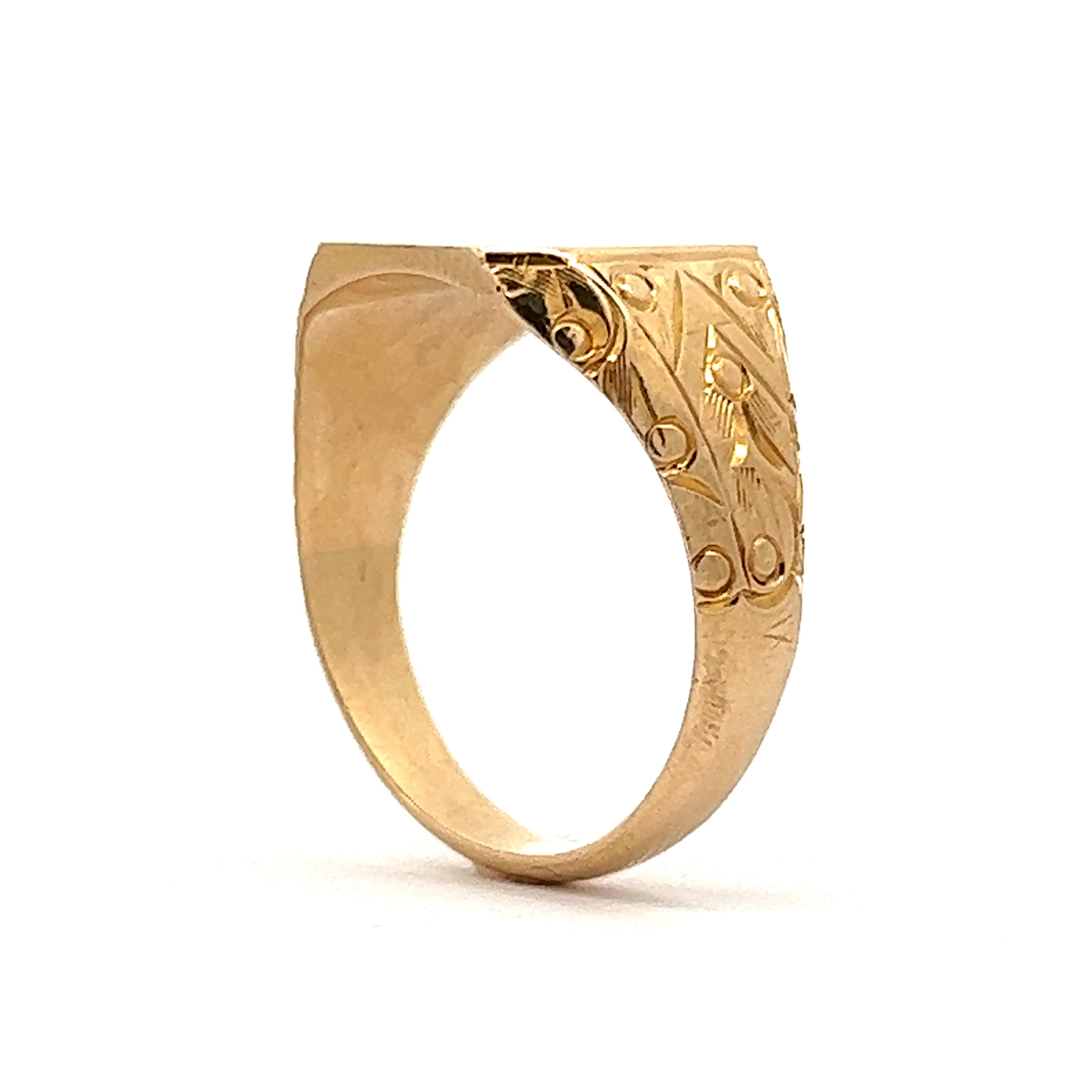 Men's Engraved Signet Ring in 14k Yellow Gold - Image 5