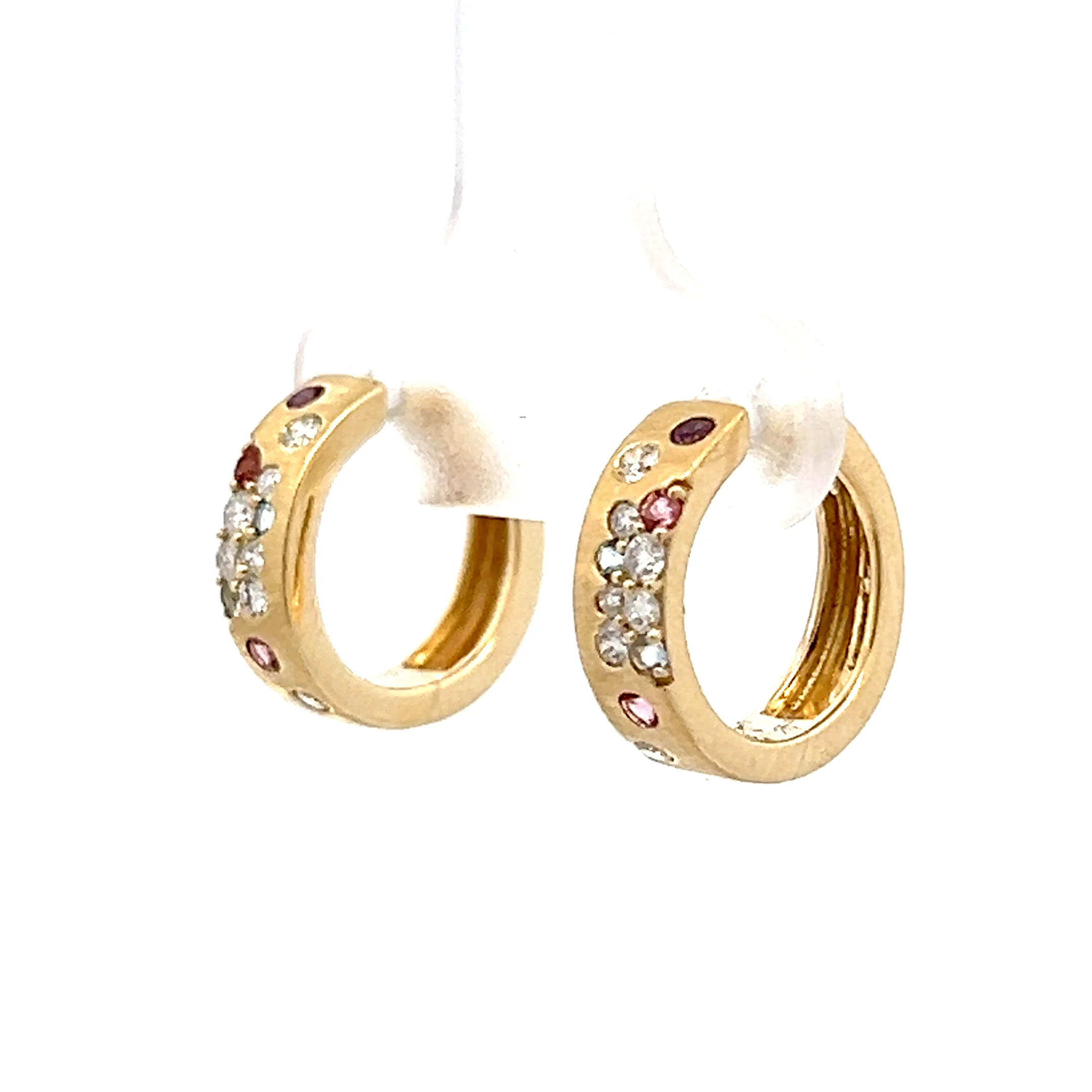 Mixed Gemstone Hoop Earrings in 14k Yellow Gold - Image 2