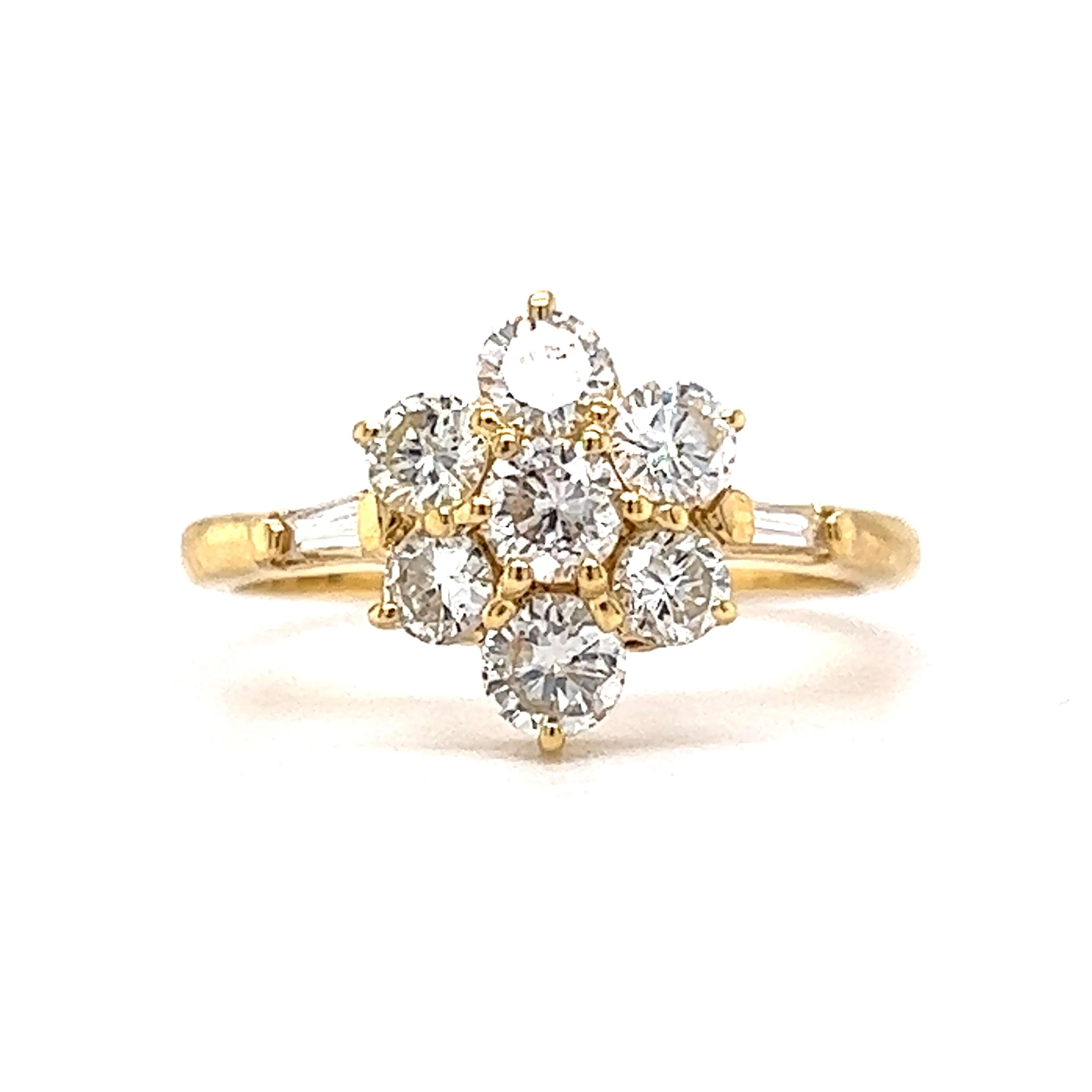 Modern 1.00 Diamond Cluster Engagement Ring in 18k Yellow Gold