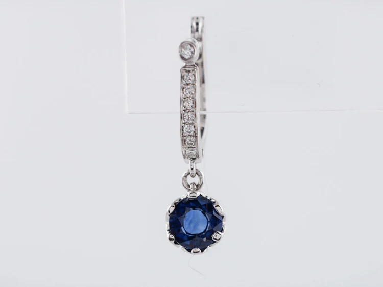 Modern 1.80cttw Sapphire Dangle Earrings with Round Brilliant Diamonds in 18k White Gold - Image 2