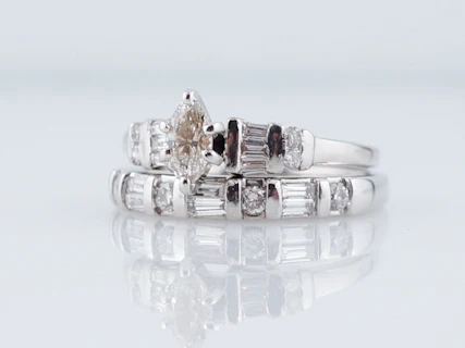 Engagement Ring Modern .25 Marquise Cut Diamond & Matching Diamond Wedding Band in 14k White Gold - Image 2