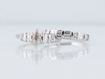 Engagement Ring Modern .25 Marquise Cut Diamond & Matching Diamond Wedding Band in 14k White Gold - Image 3