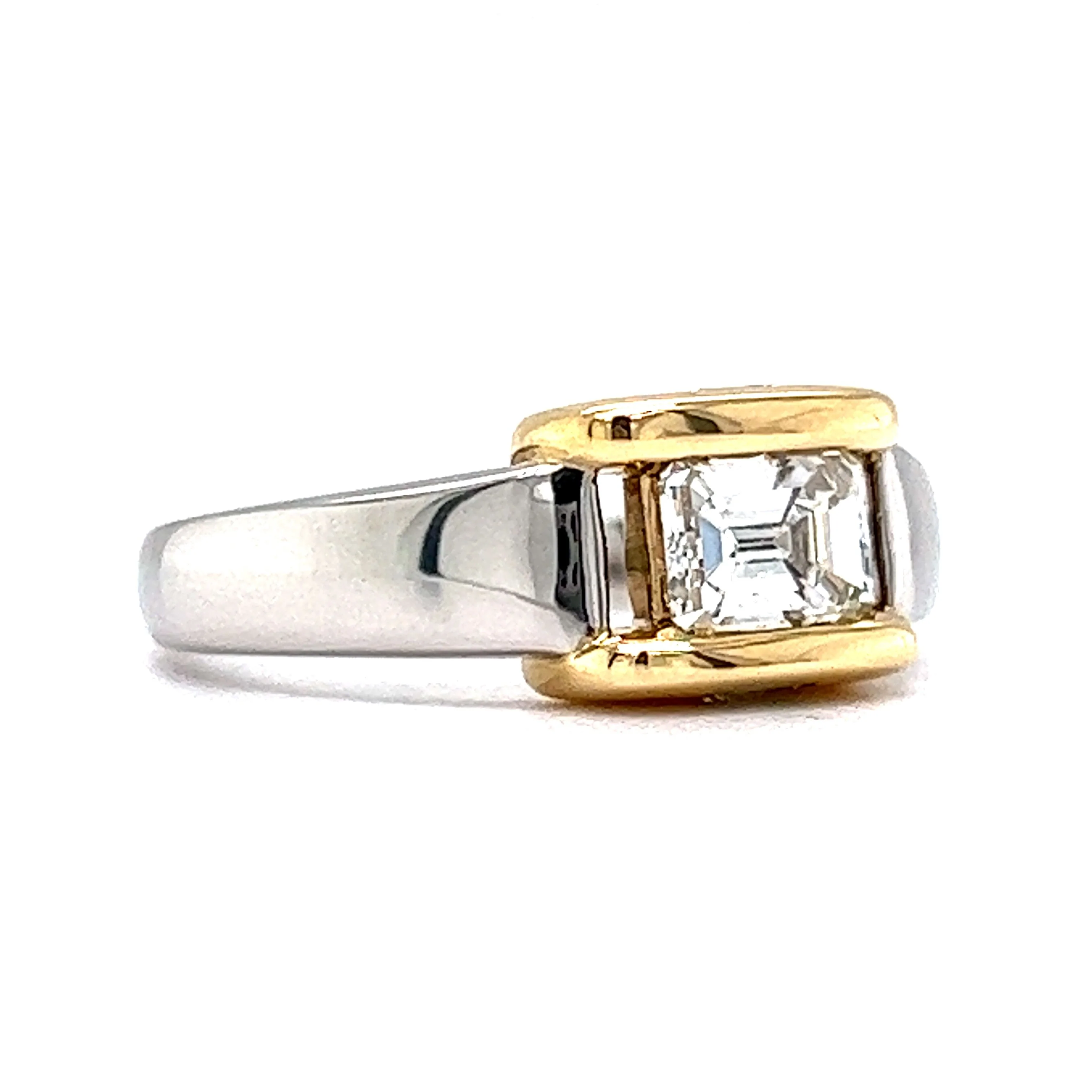 Modern .60 Emerald Cut Diamond Engagement Ring in 18k & Platinum - Image 3
