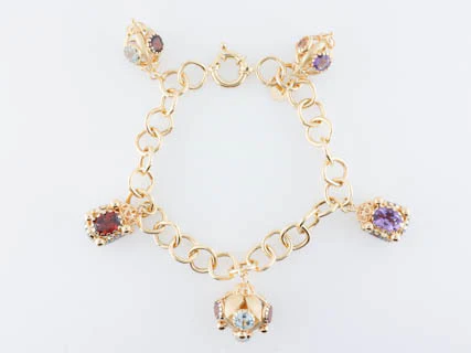 Modern Aquamarine, Garnet, Citrine and Amethyst Link Charm Bracelet in 18k Yellow Gold - Image 5