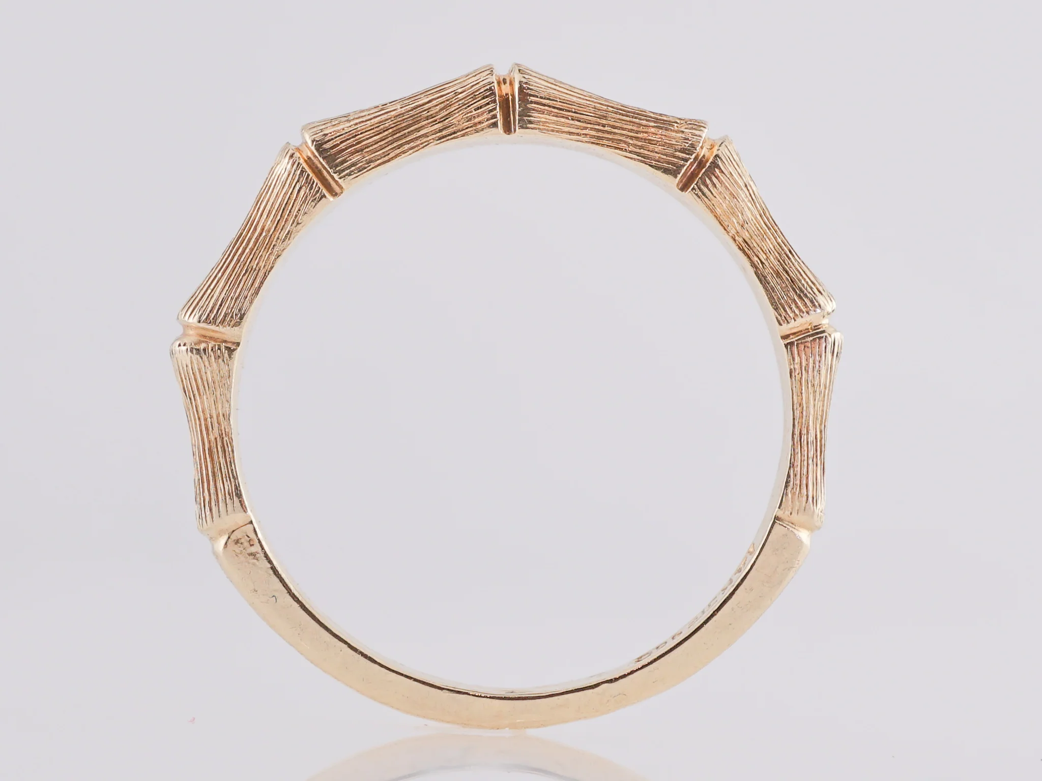 Modern Bamboo Style Wedding Band in 14k Yellow Gold - Image 4