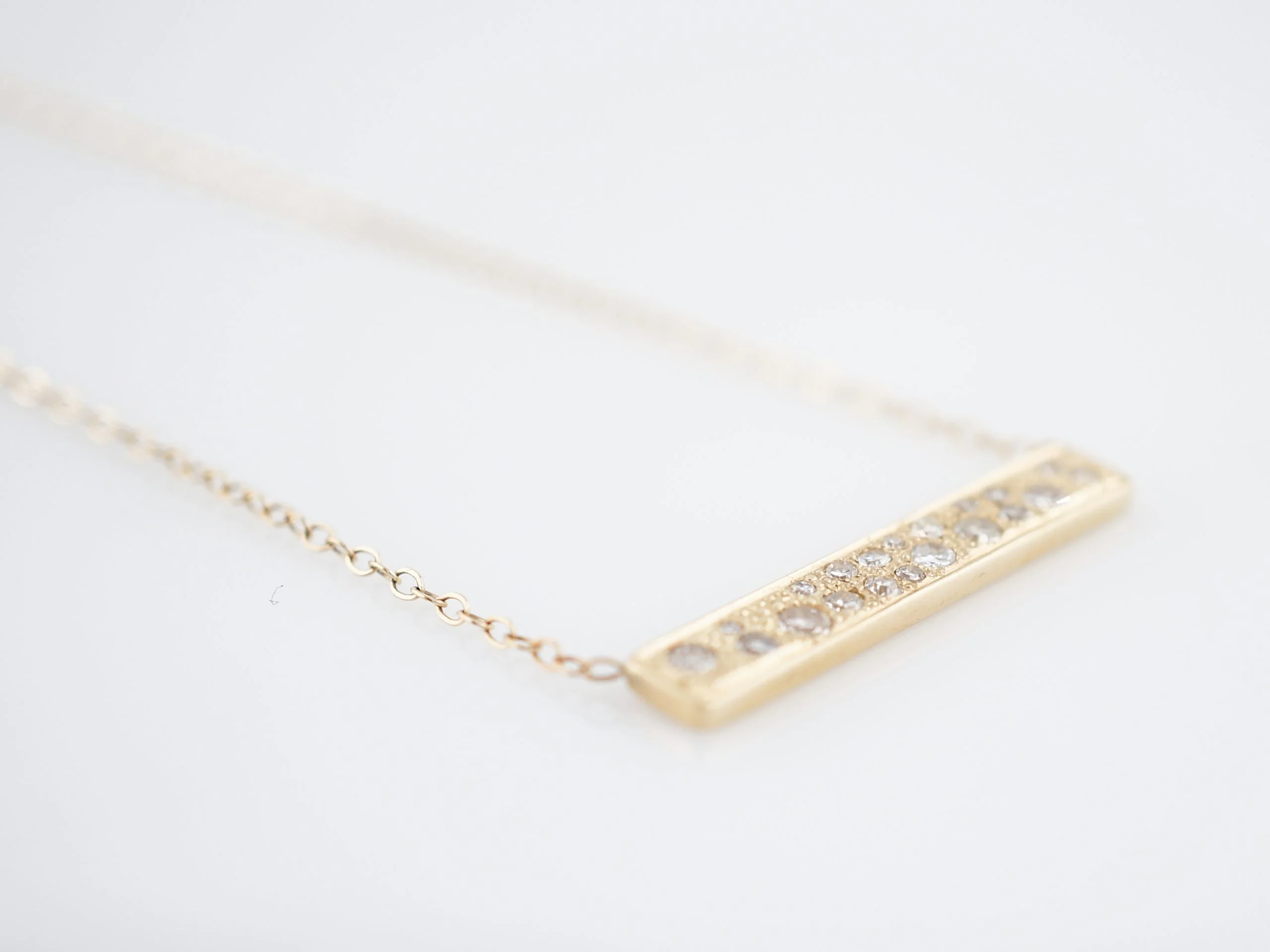 Modern Bar Necklace .80 Single Cut Diamonds in 14k Yellow Gold - Image 3