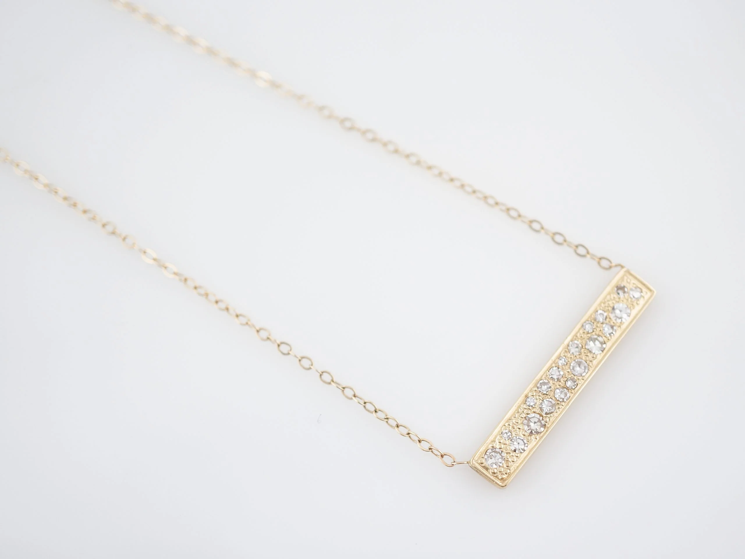 Modern Bar Necklace .80 Single Cut Diamonds in 14k Yellow Gold - Image 4