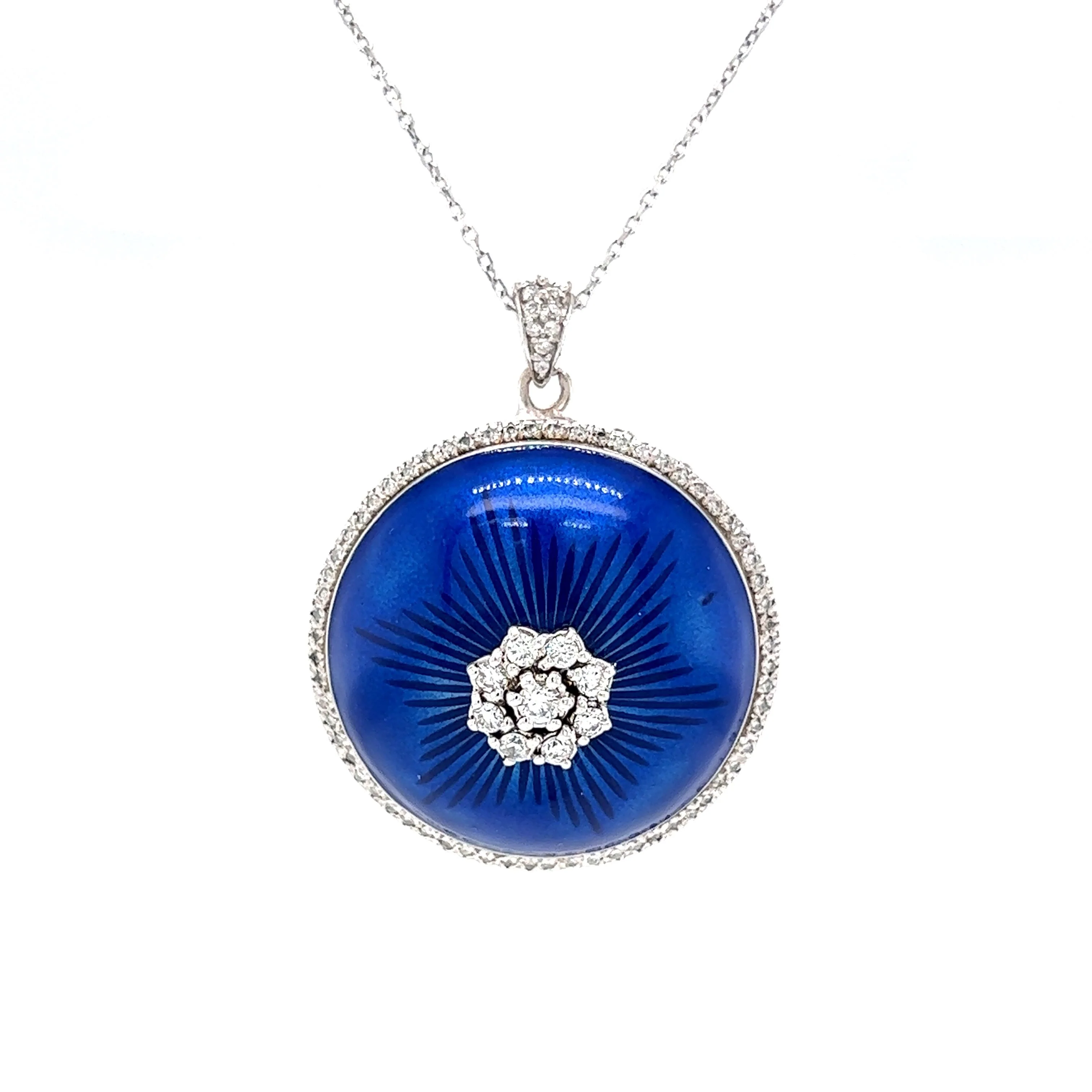 Modern Blue Enamel Diamond Pendant in 18k Gold - Image 3