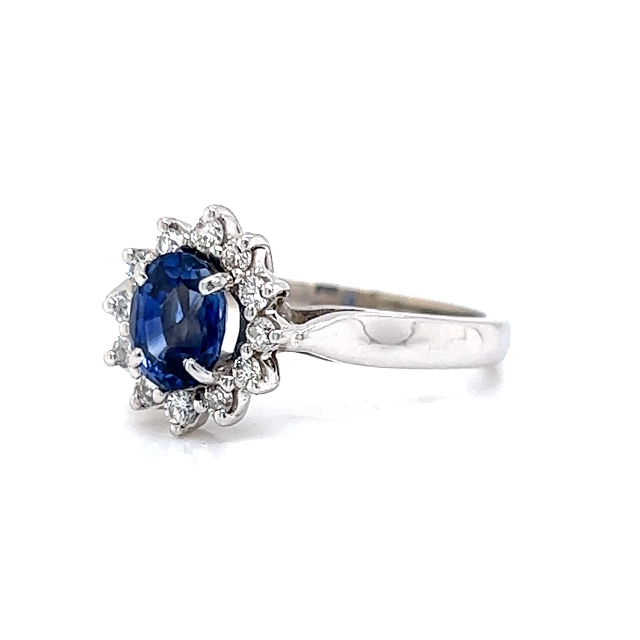 Modern Blue Sapphire & Diamond Halo Ring in 14k White Gold - Image 2