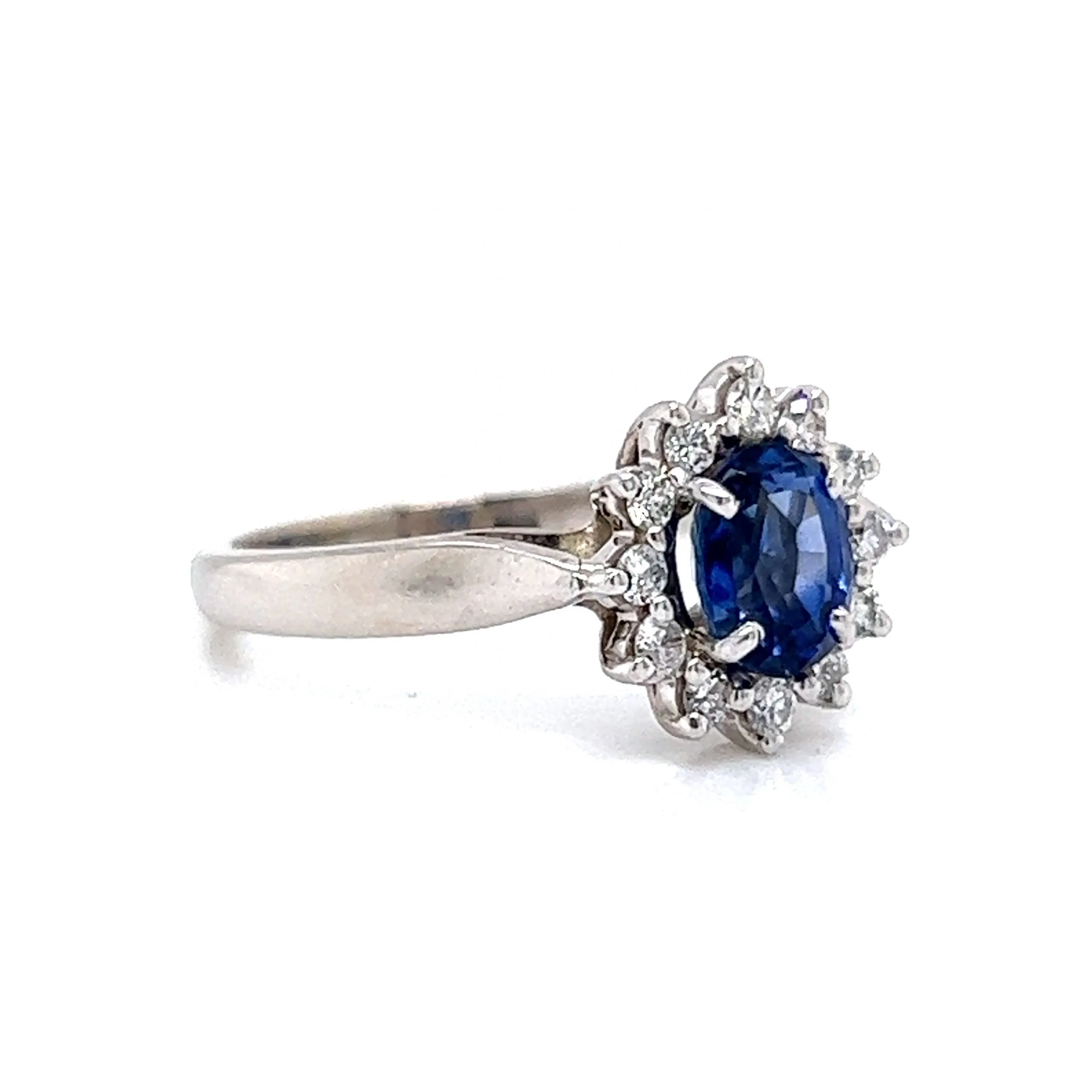 Modern Blue Sapphire & Diamond Halo Ring in 14k White Gold - Image 3