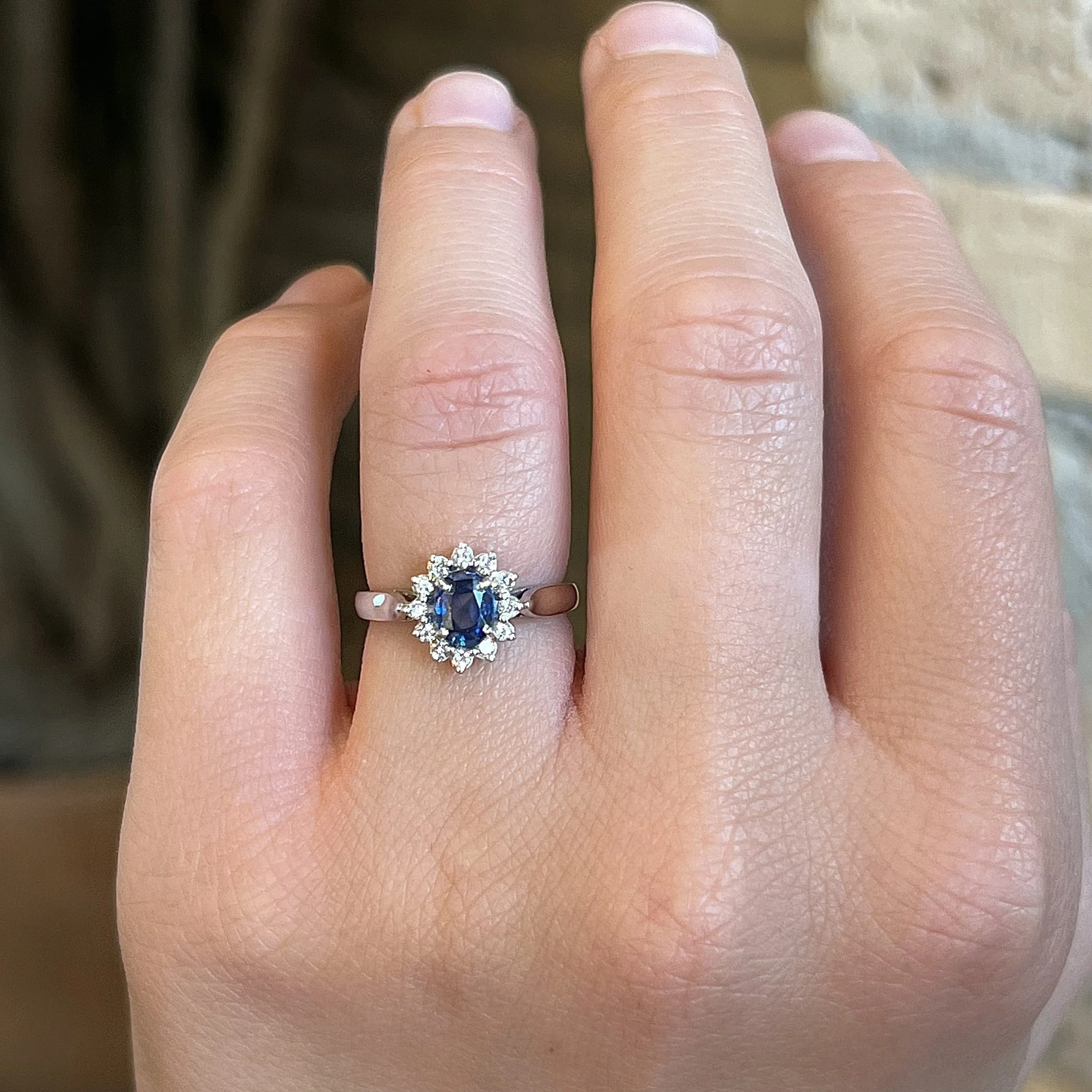 Modern Blue Sapphire & Diamond Halo Ring in 14k White Gold - Image 6