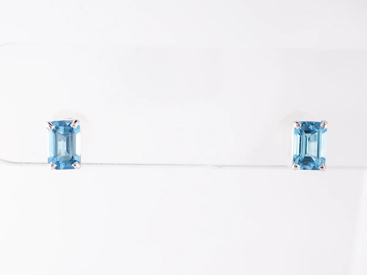 Modern Blue Topaz Earrings in 14k White Gold