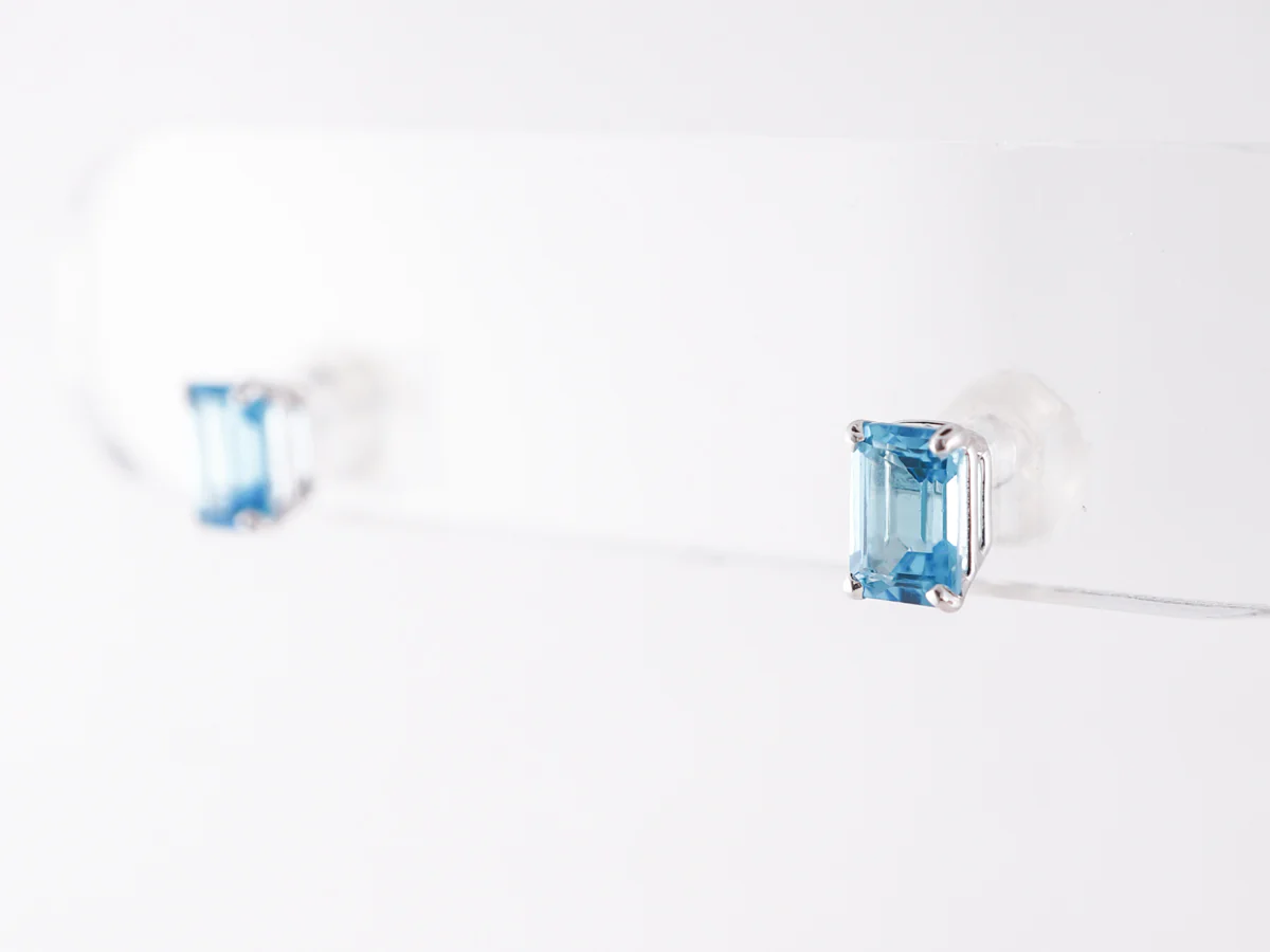 Modern Blue Topaz Earrings in 14k White Gold - Image 2