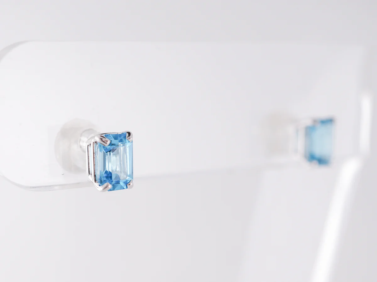Modern Blue Topaz Earrings in 14k White Gold - Image 3